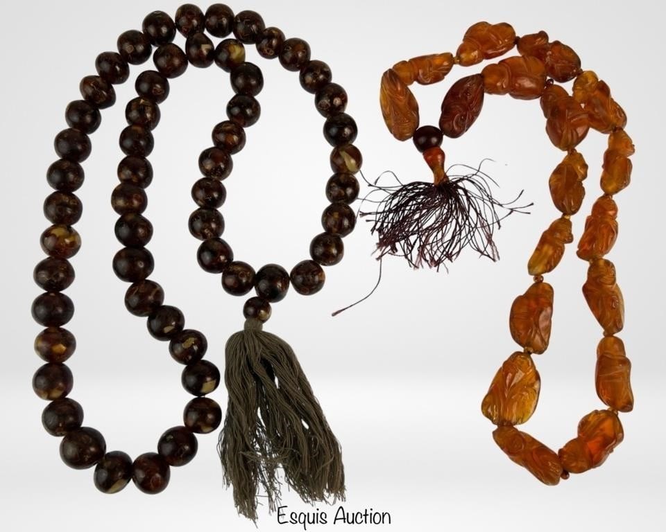 Two Vintage Amber Prayer Beads Necklaces (1 of 5)