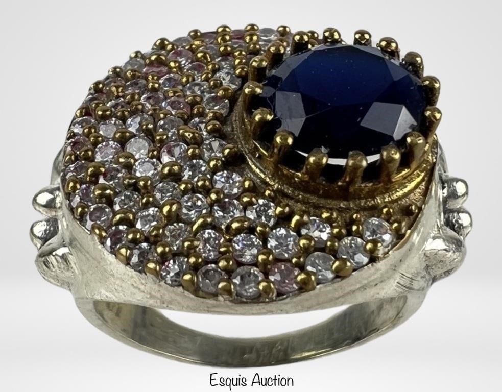 Sterling Silver Lady's Ring w/ Blue Stone & Crysta (1 of 7)