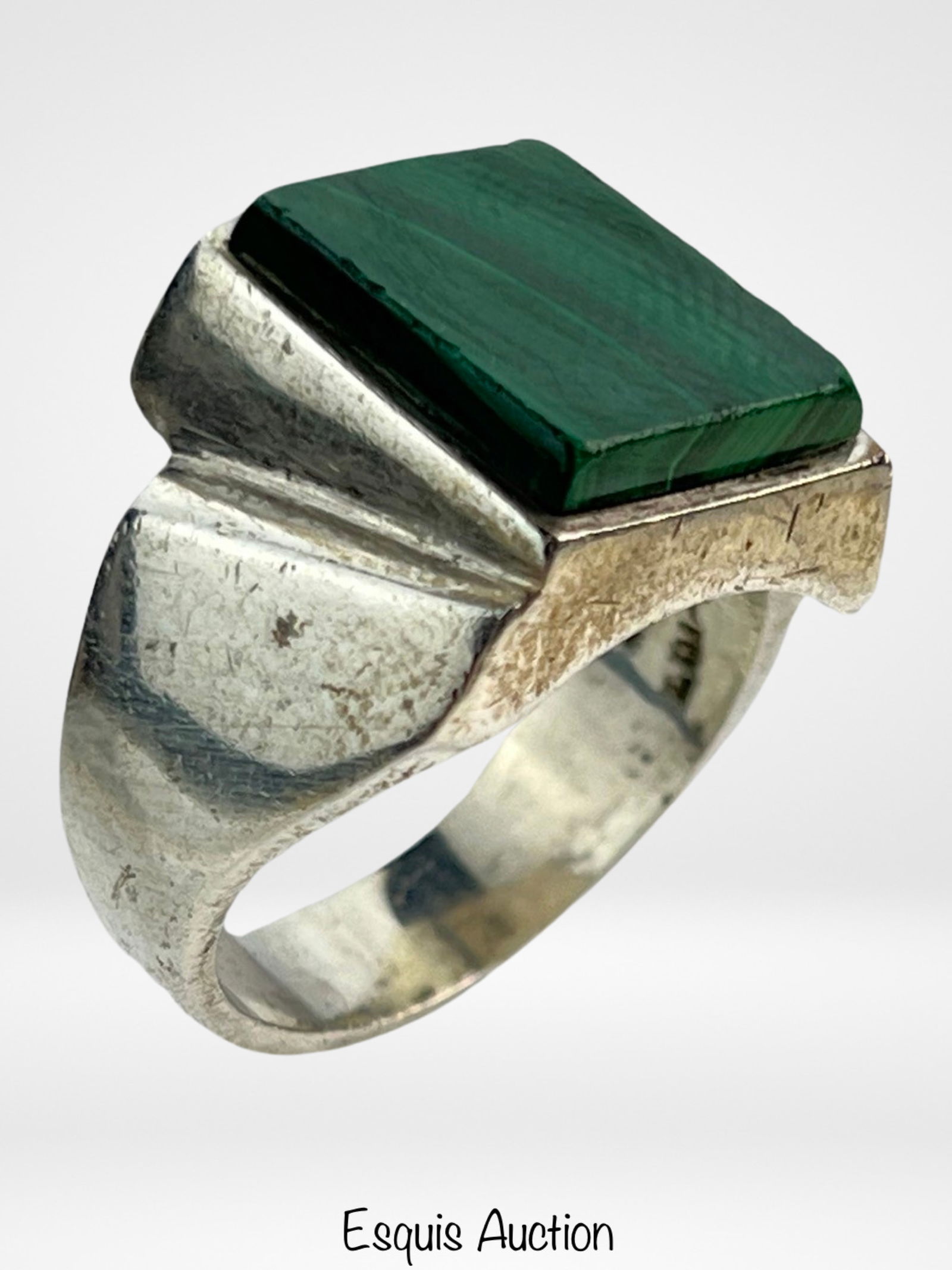 Taxco Sterling Silver Malachite Men's Ring (1 of 5)