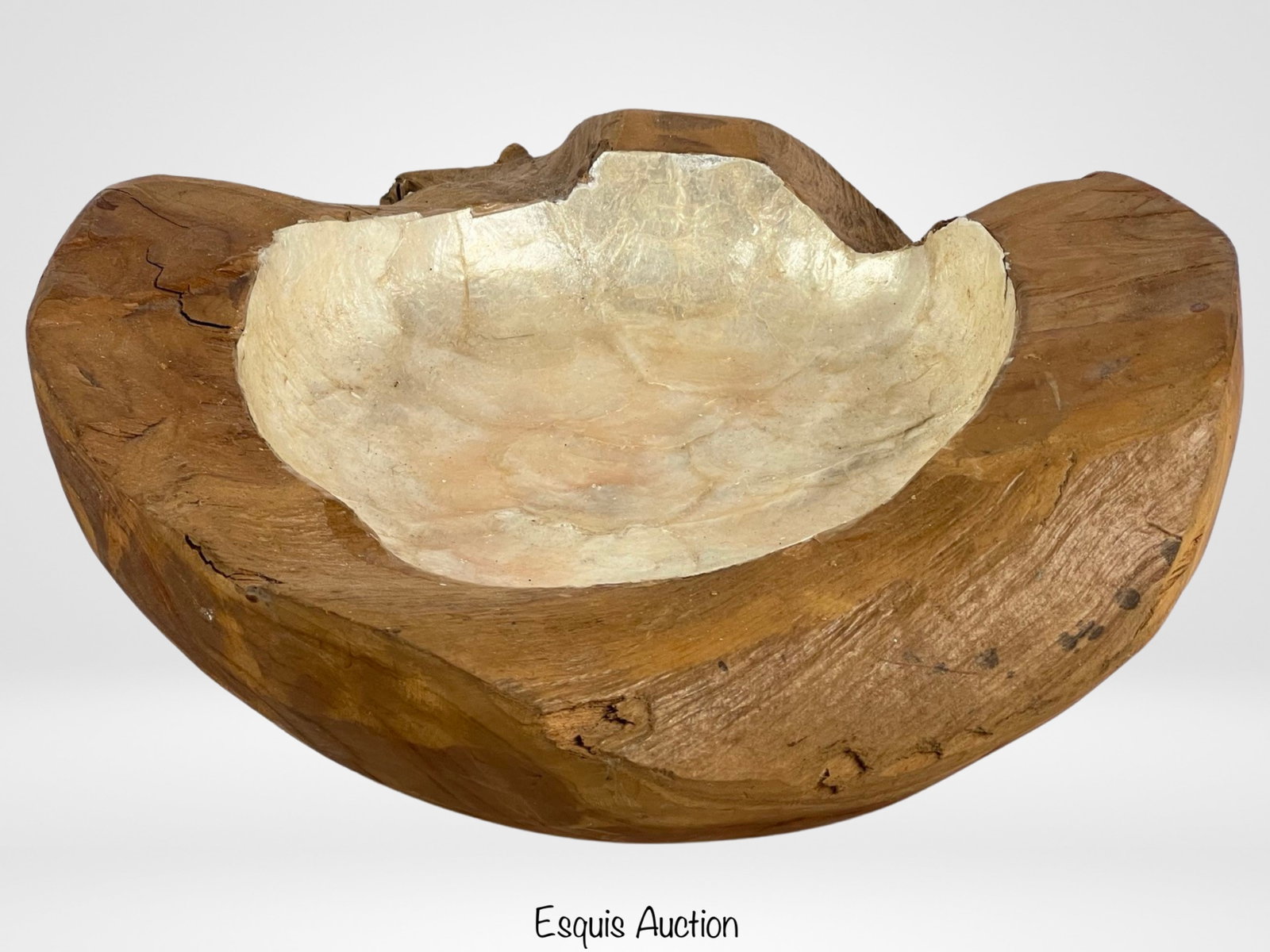 Teak Wood Capiz Organic Inlay Abstract Bowl: Add a touch of natural elegance to your décor with this stunning Teak Wood Capiz Organic Inlay Abstract Bowl, measuring a generous 12" in diameter. Crafted from teak wood and adorned with delicate ca