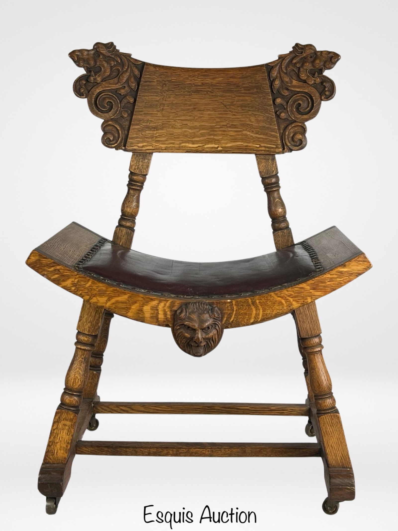 Antique Renaissance Revival Oak Carved Chair (1 of 3)