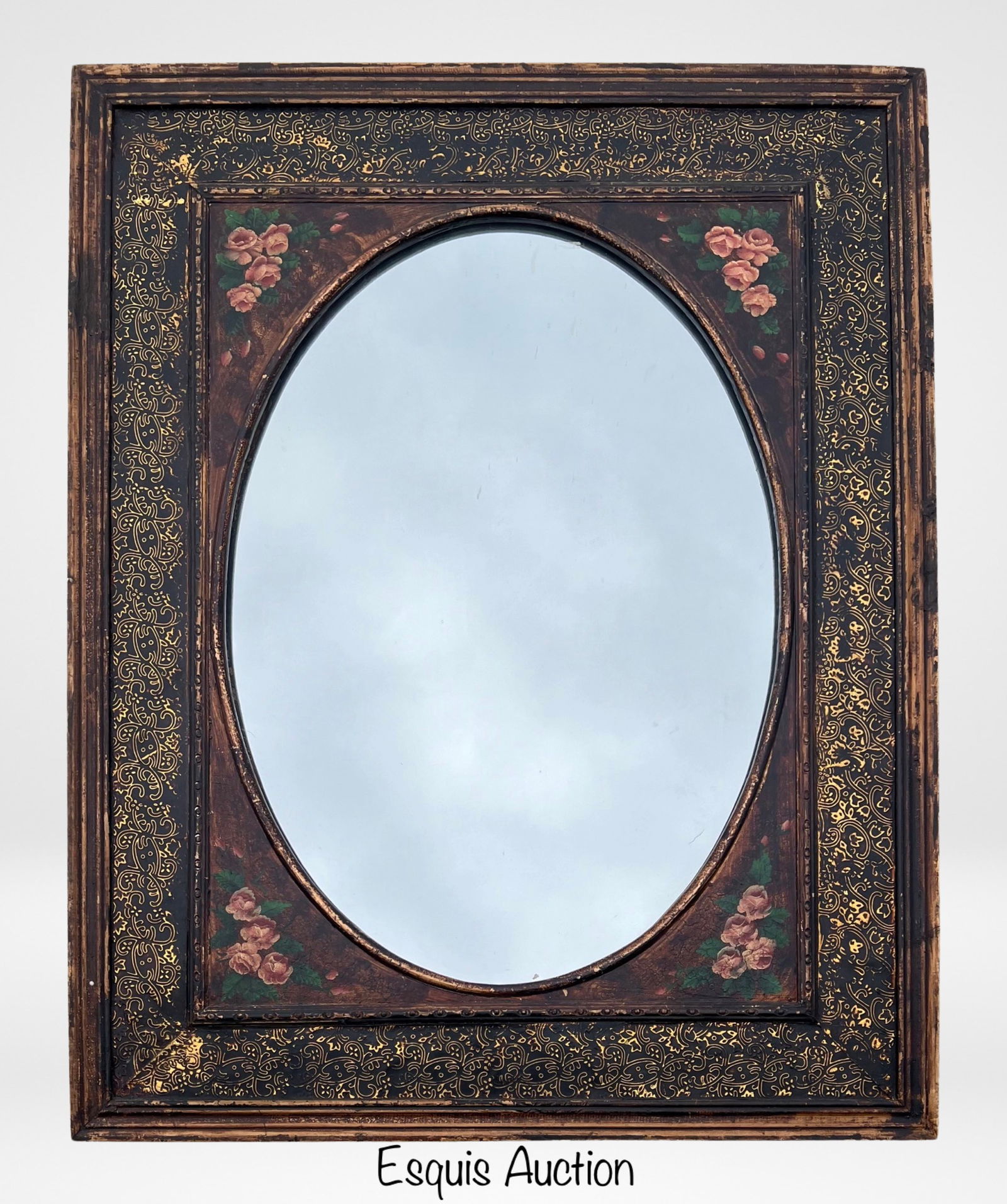 Vintage Large Wall Mirror Hand Painted Floral Fram (1 of 1)