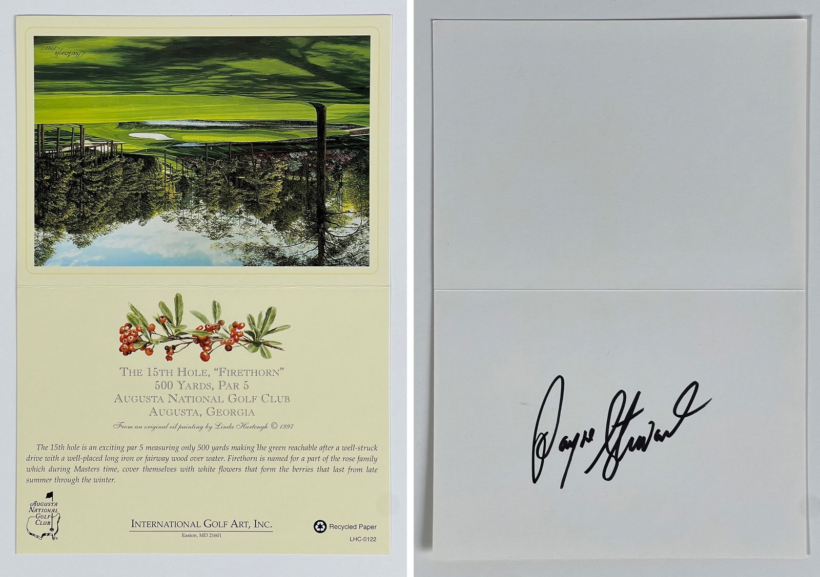Payne Stewart Signed 15th Hole Masters Post Card (1 of 5)