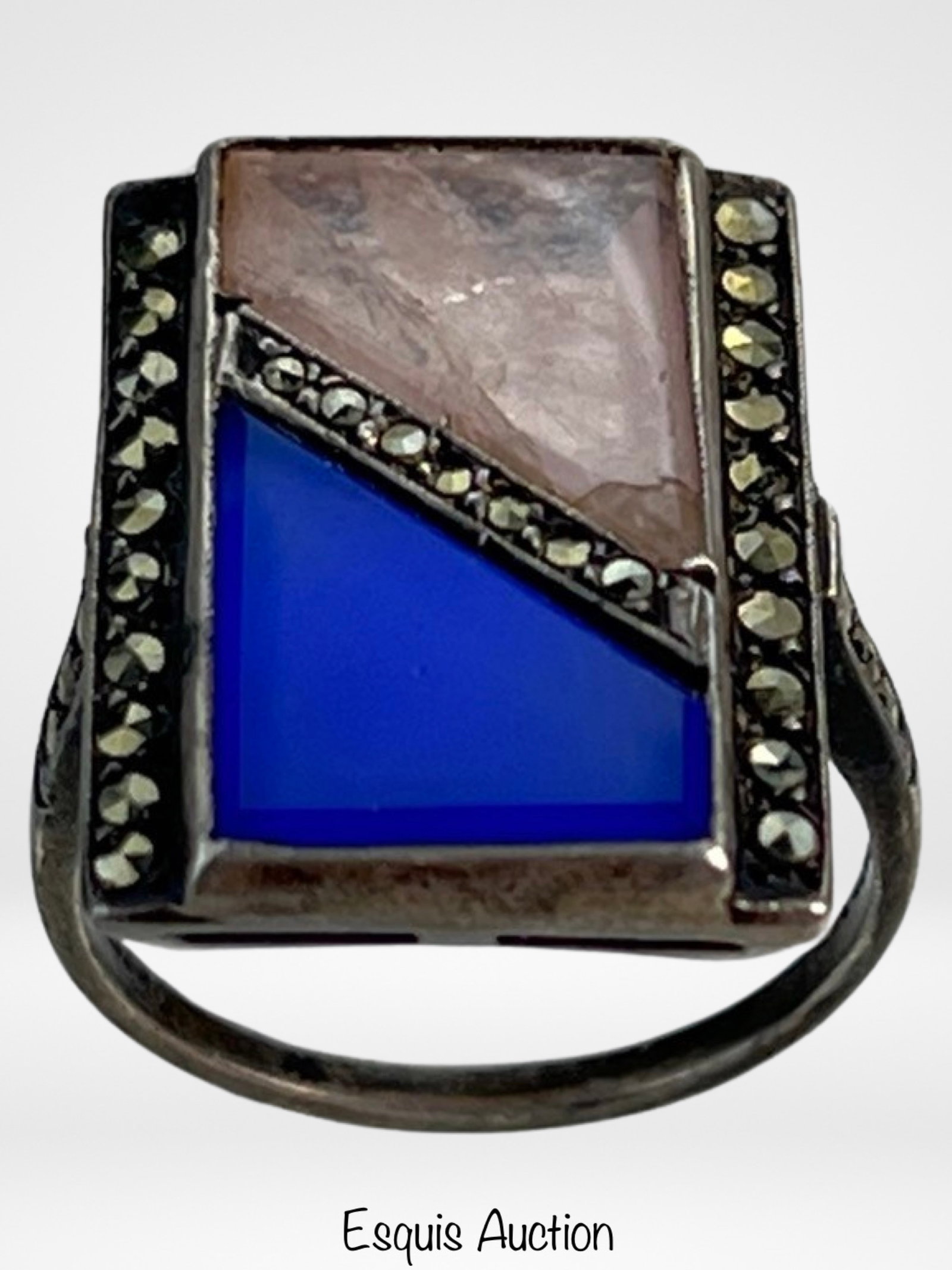 Vintage Sterling Silver Lapis & Quartz Ring: Vintage Sterling Silver Lapis & Quartz Inlay Ring . Size- 6 1/4