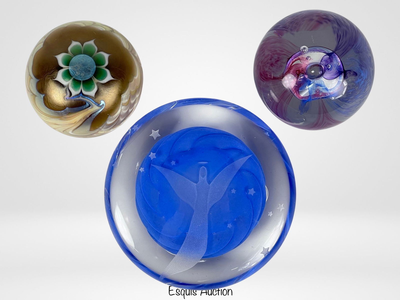 Artist Signed Art Glass Paperweights- Lundberg Stu (1 of 5)