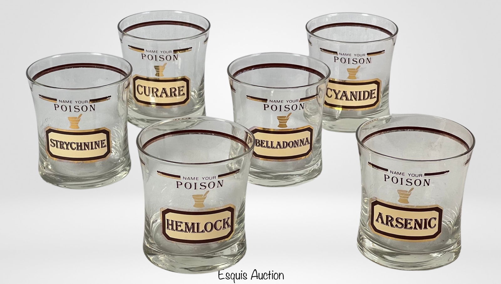 6 Vintage  Cera "Name Your Poison" Whiskey Glasses (1 of 2)