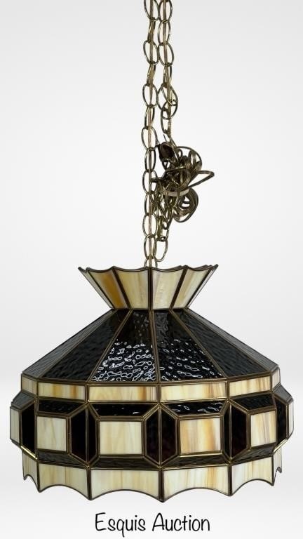 Vintage Slag Stained Glass Ceiling Light Pendant (1 of 3)