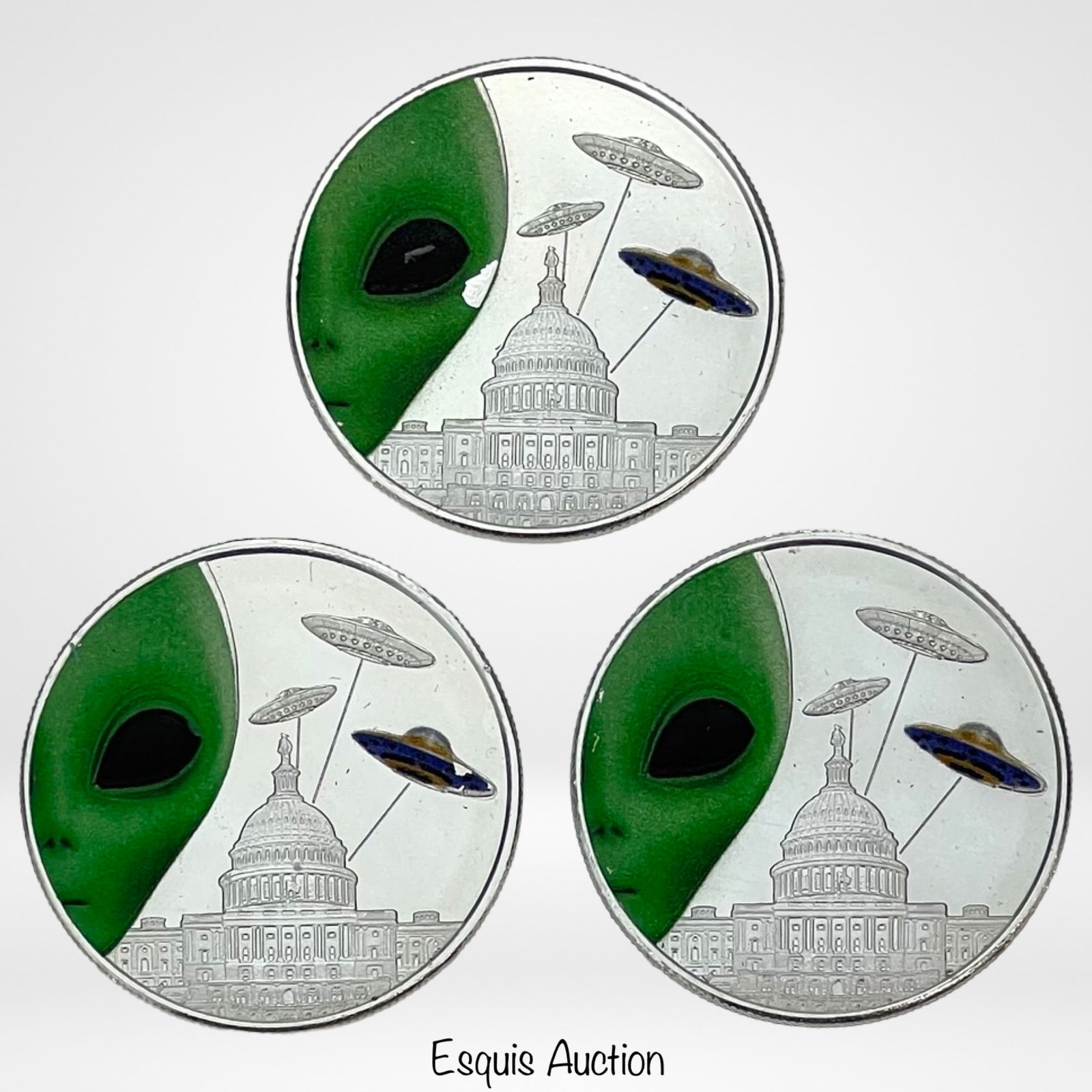 3- 2023 Highland Mint 1oz Alien- UFO Silver Rounds (1 of 2)