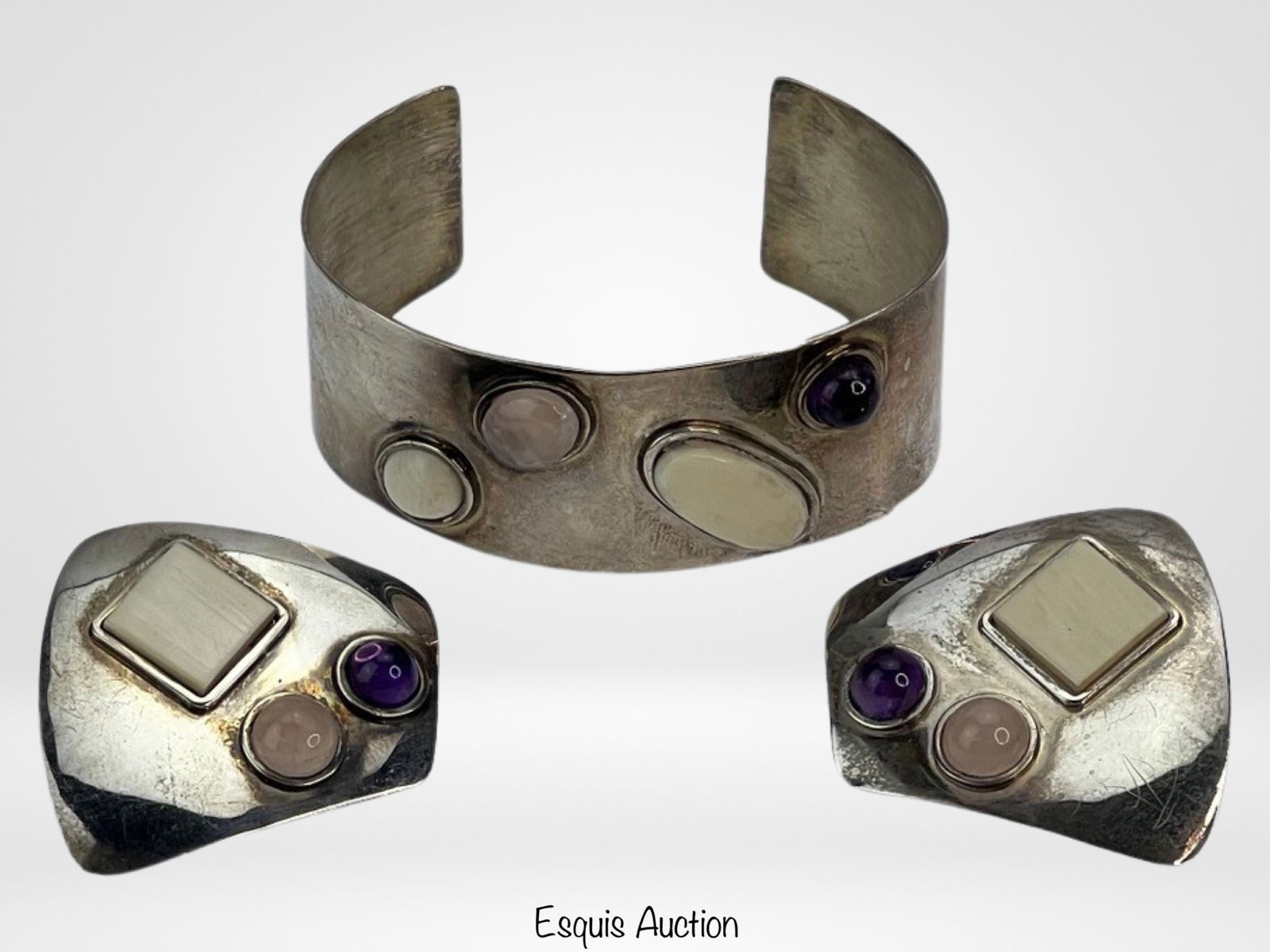 Sterling Silver Multi Stone Cuff Bracelet & Earrin (1 of 3)