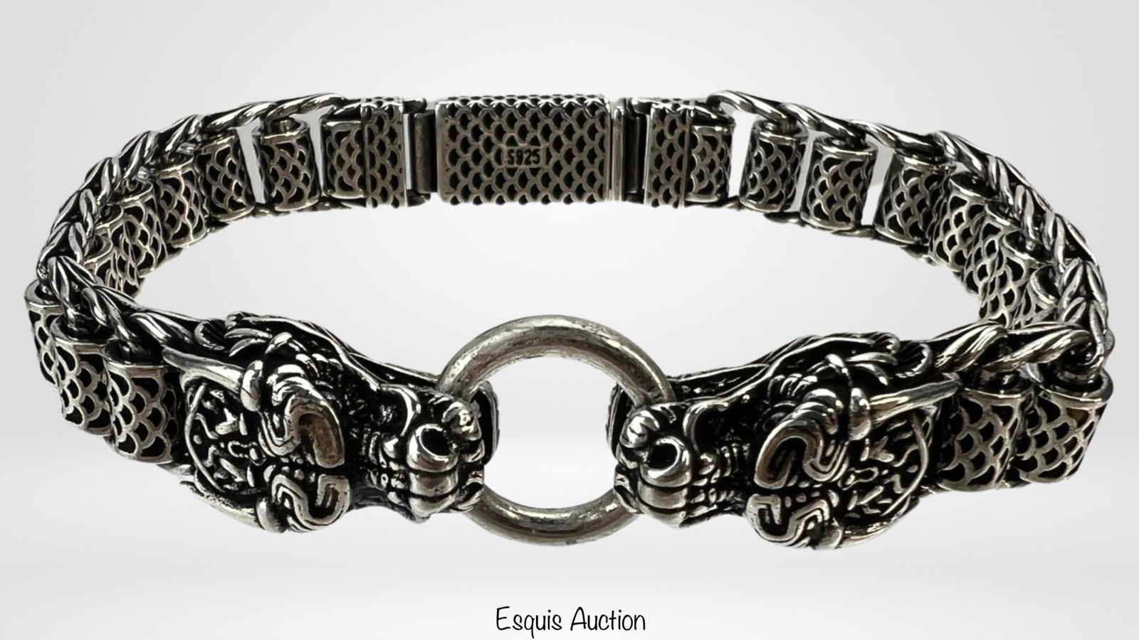 Men's Massive Sterling Silver Bracelet w/ Dragons (1 of 5)