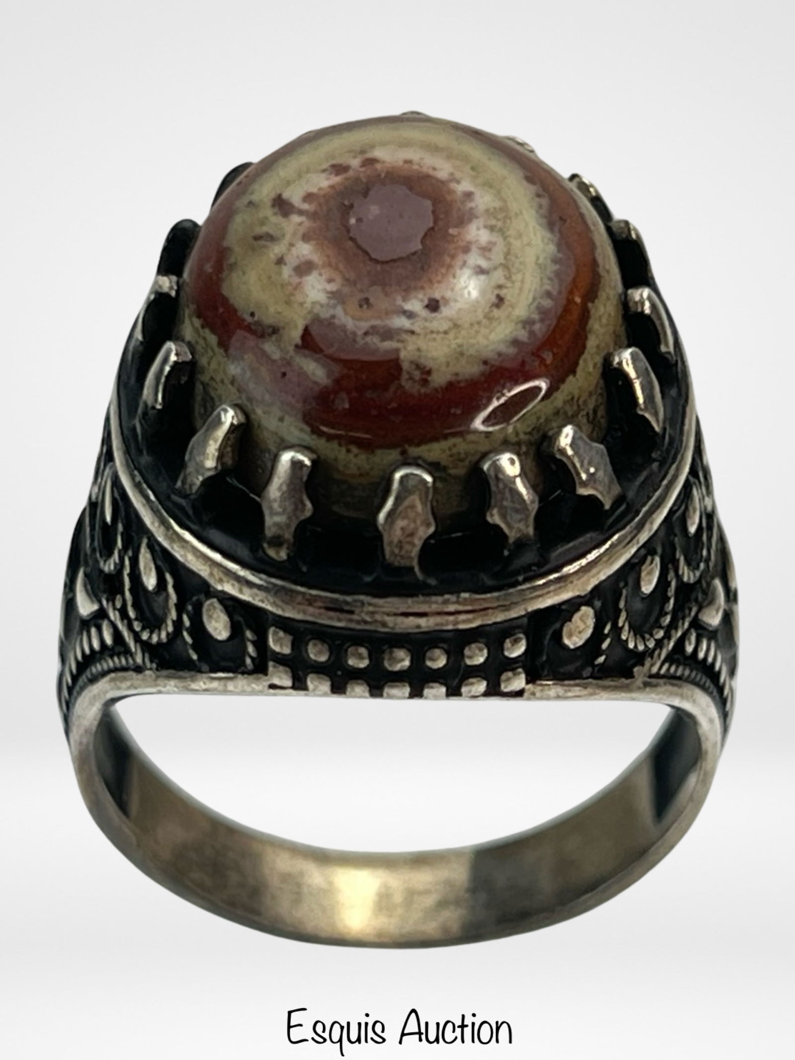 Massive Men's Sterling Silver Ring w/ Yemen Agate (1 of 6)