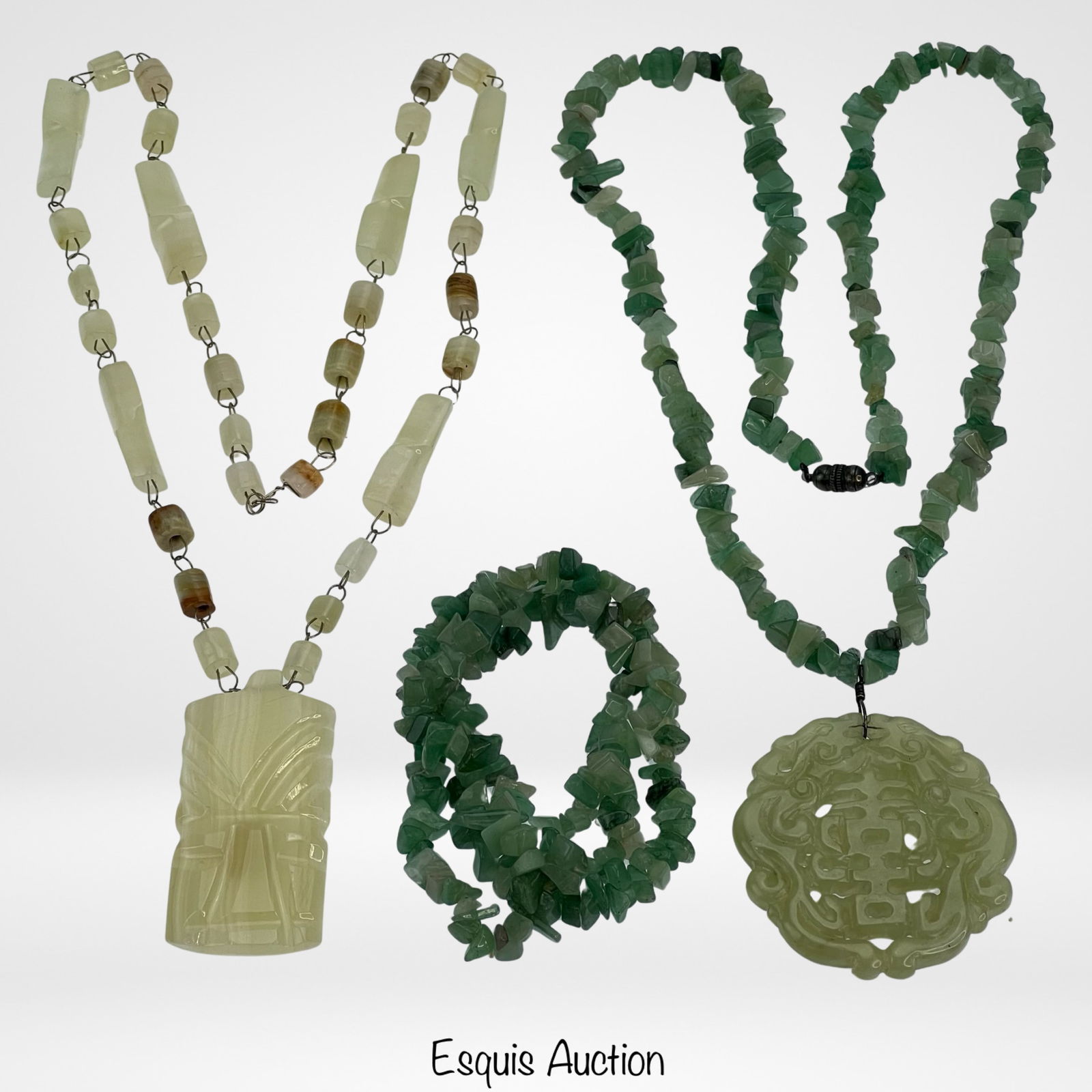 Jade/ Jadeite & OnyxCarved Necklaces & Bracelet (1 of 4)