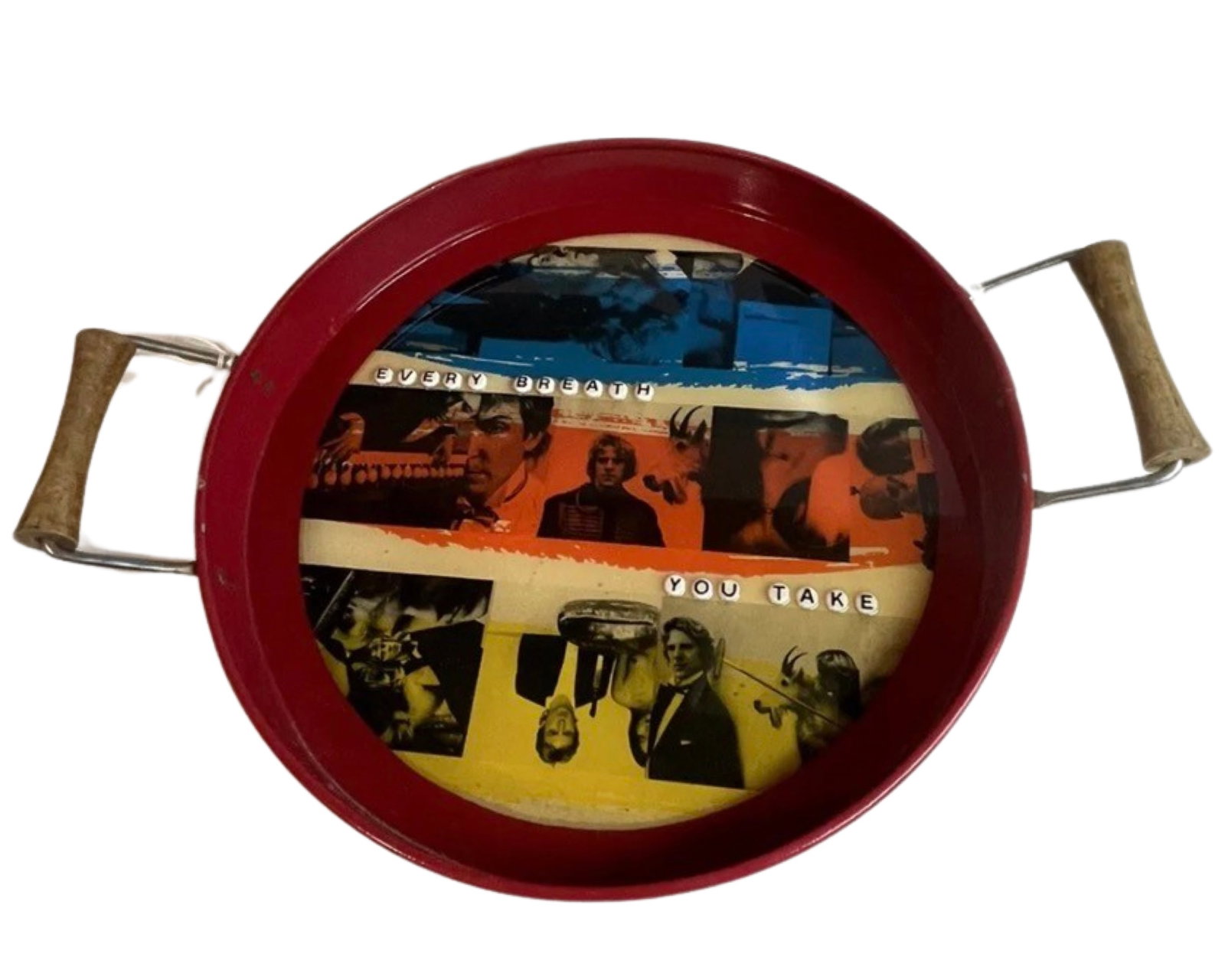 Metal Tray Handmade By Artist Jill Pam: Metal Tray Handmade By Artist Jill Pam Hole Punch Art The Police Synchronicity.Size 14 Inches Diameter.Good Condition