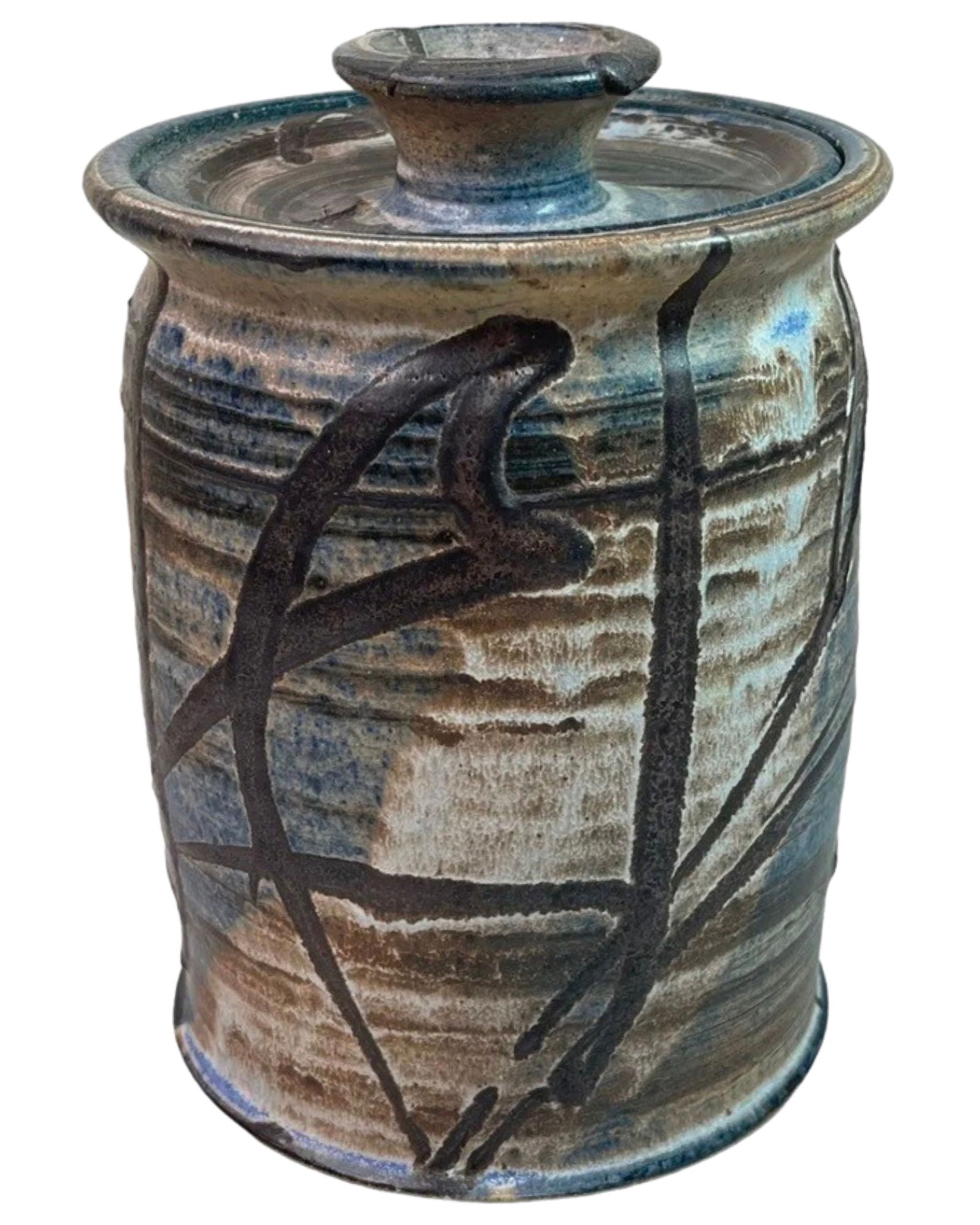 Artist Signed Stoneware Canister Jar (1 of 8)