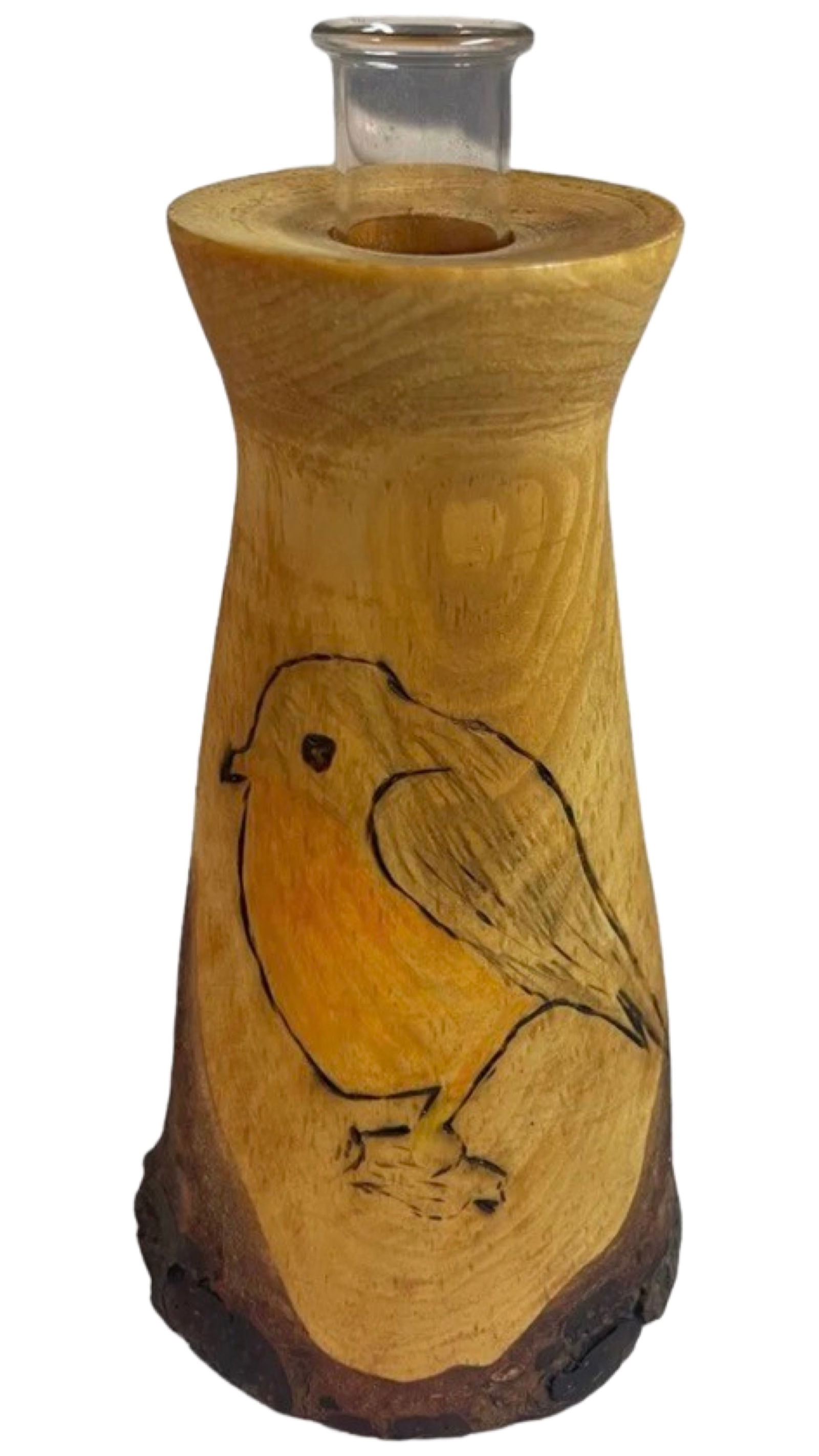 Signed Pine Handcrafted Bud Vase Carved Wood (1 of 5)