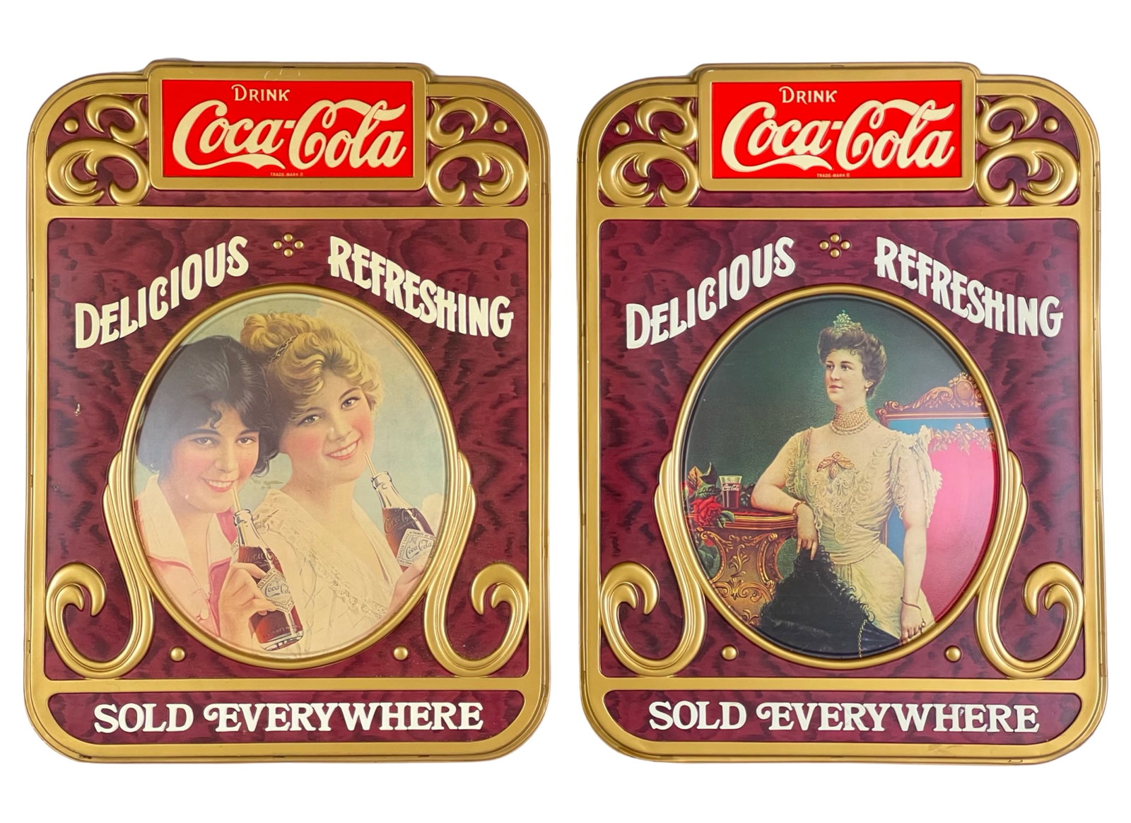 Pair of Vintage Coca-Cola Victorian Ladies Signs (1 of 2)