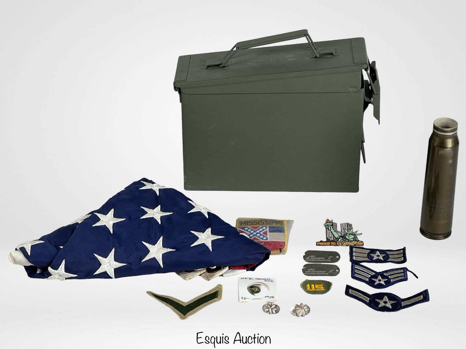 Vintage Military Insignia with US Flag & Ammo Box (1 of 5)