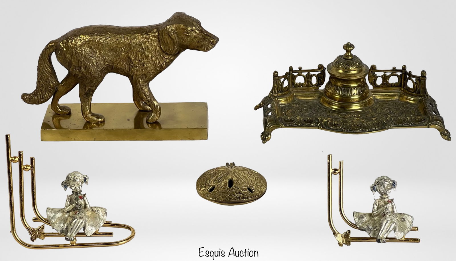 Antique German Brass Inkwell & Desk Collectibles (1 of 5)