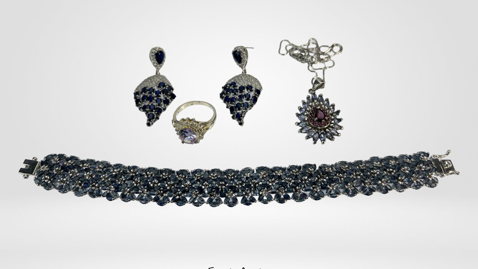 Sterling Silver Jewelry Set with Blue & Purple Sto (1 of 5)