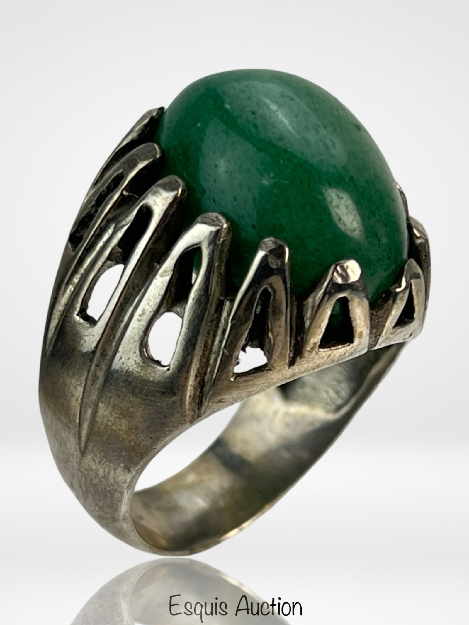 Sterling Silver Natural Cabochon Emerald Ring (1 of 5)