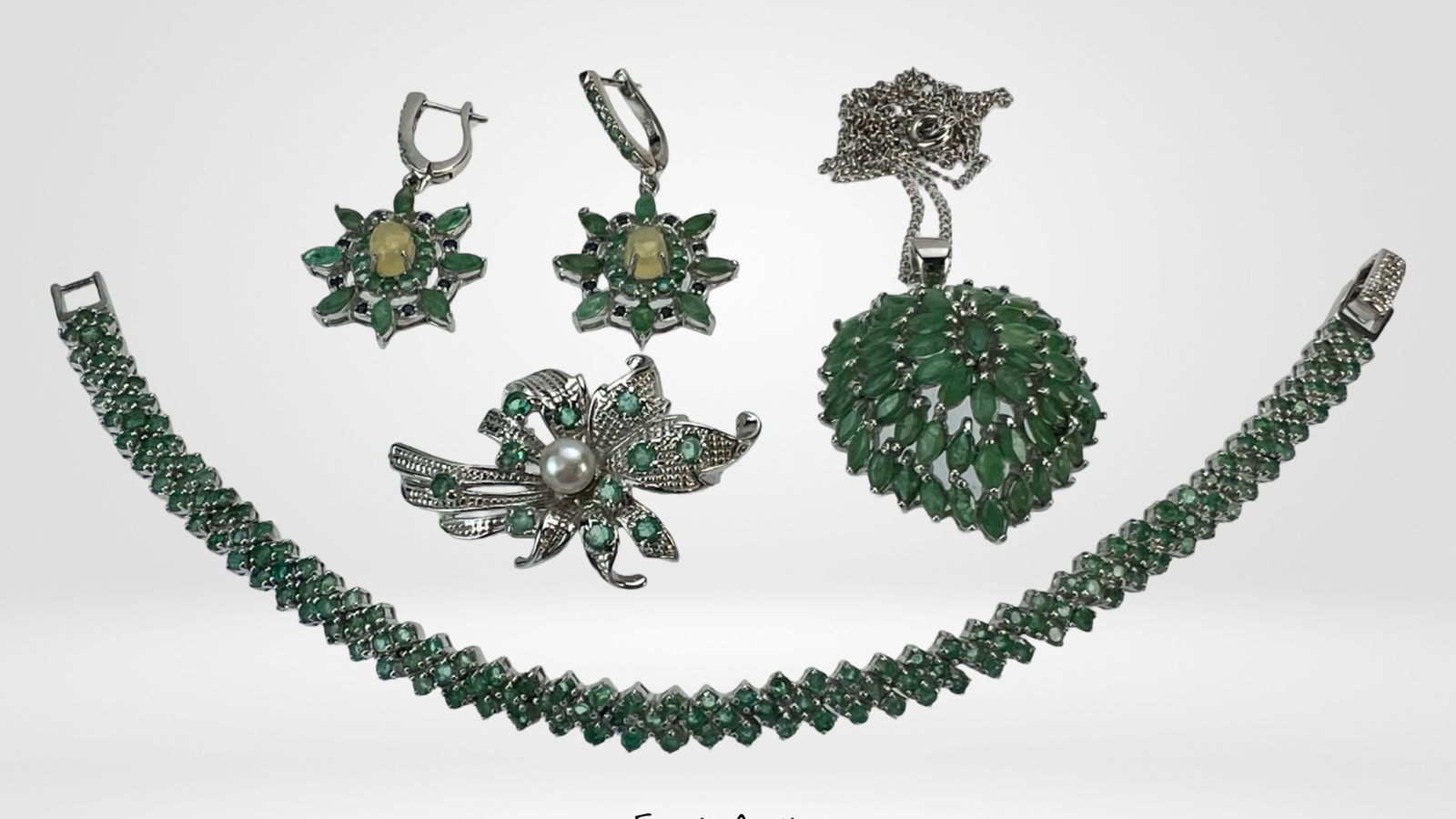 Sterling Silver Jewelry Set w/ Chrysoprase Emerald (1 of 5)