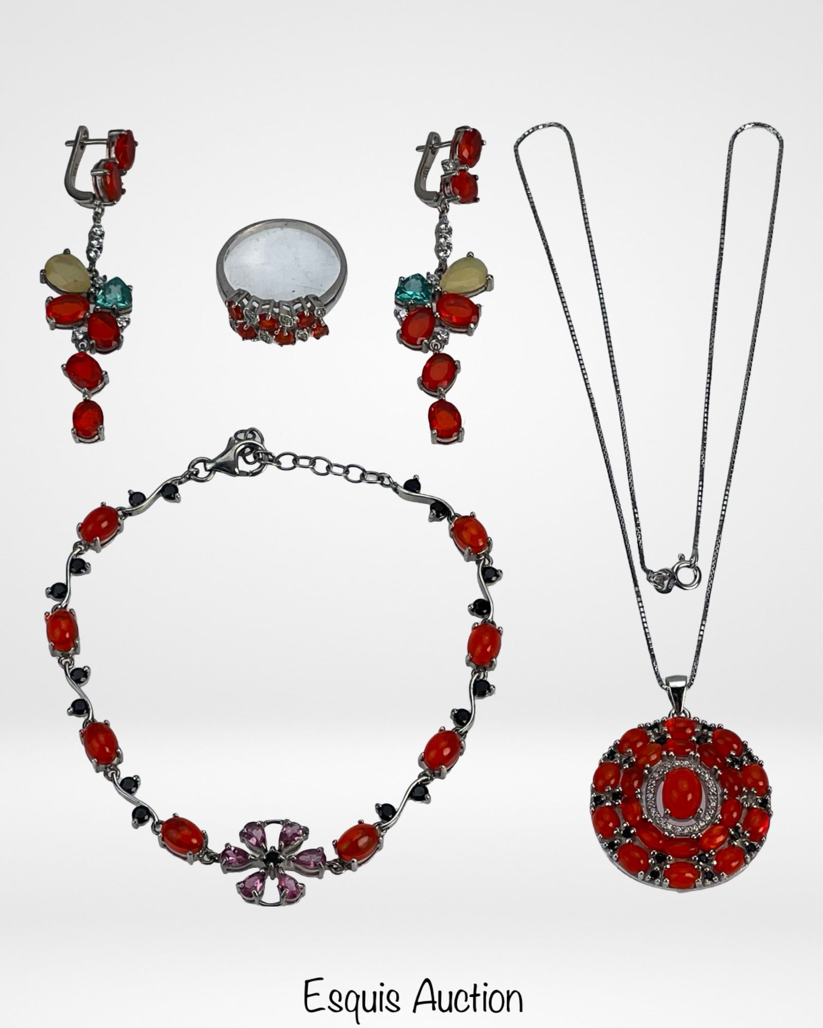 Sterling Silver & Red Stones Jewelry Set (1 of 5)