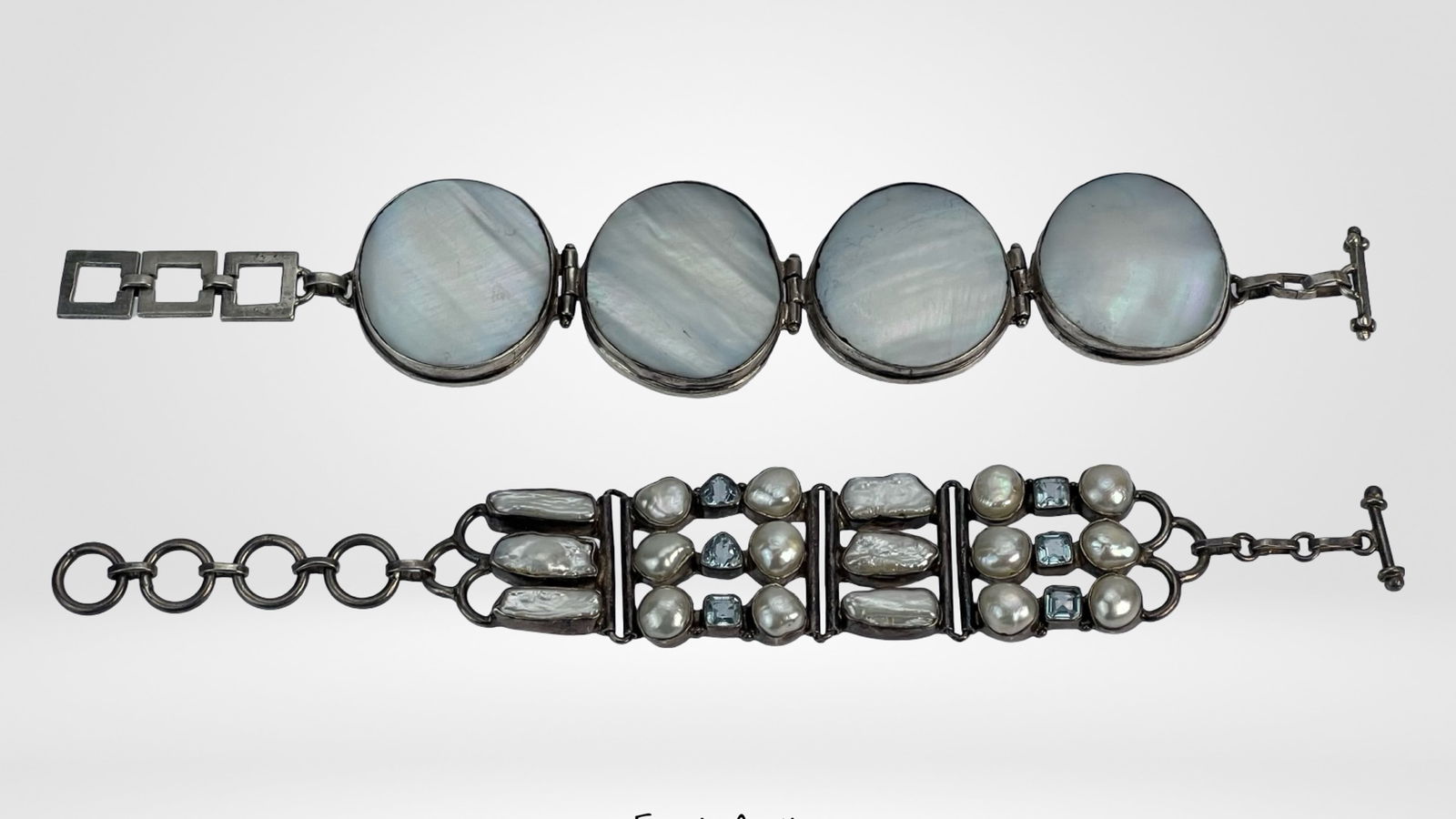 Vintage Massive Sterling Silver & Pearls Bracelets (1 of 3)