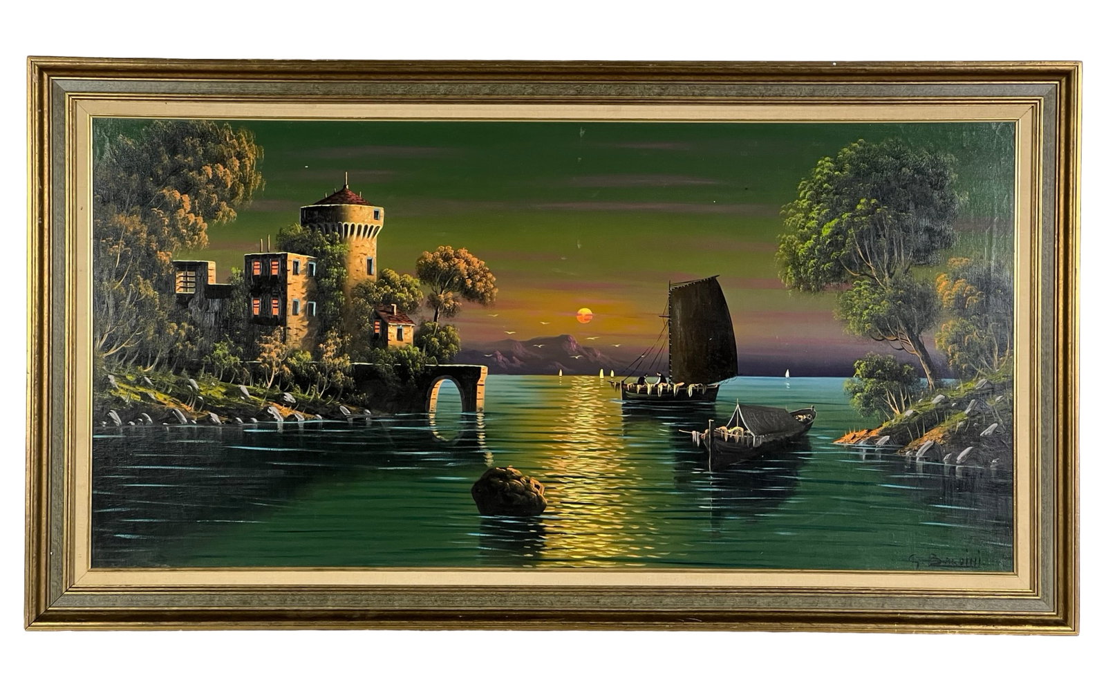 G. Baldini- Riverside Landscape Oil Painting (1 of 3)