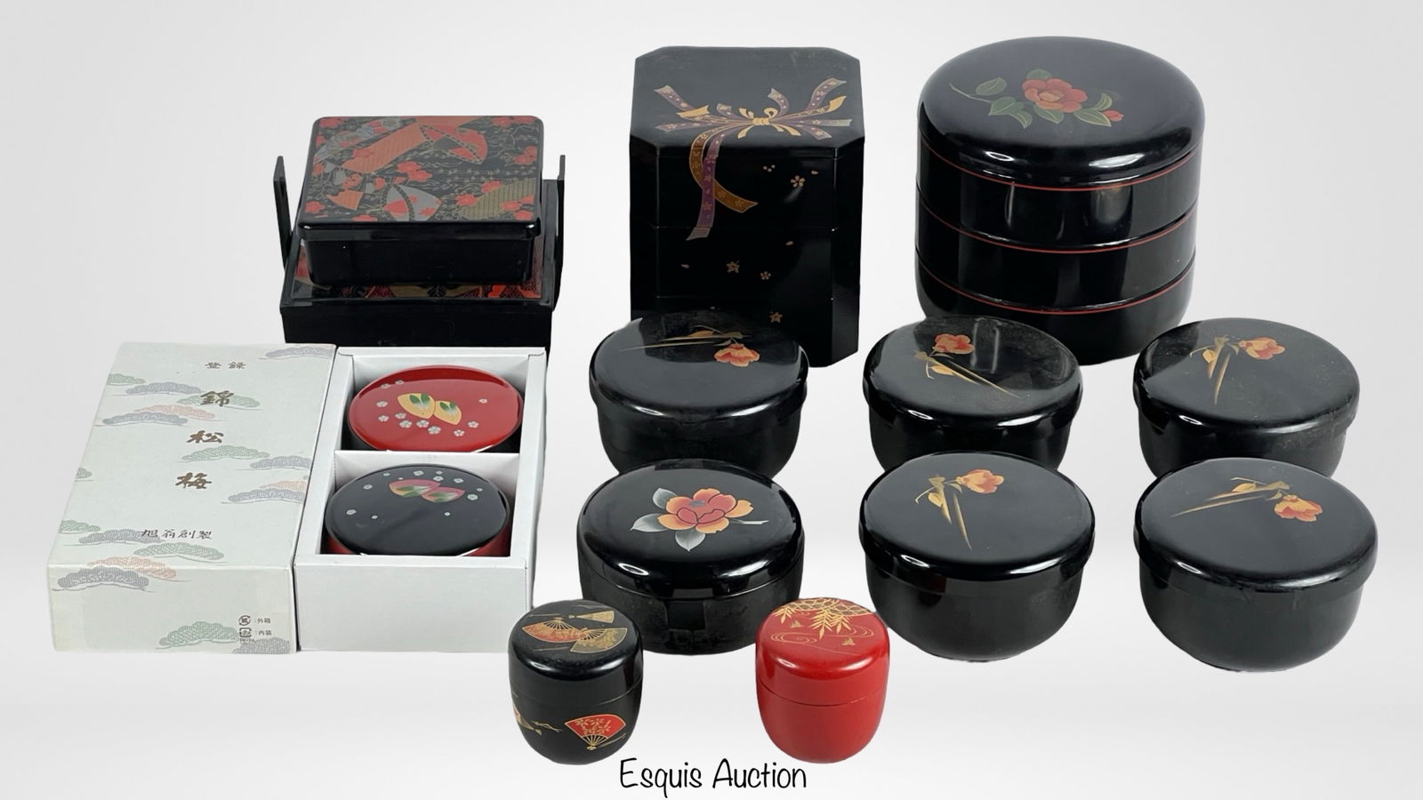 Japanese Lacquer Jubako Boxes & Natsume Tea Caddy (1 of 4)