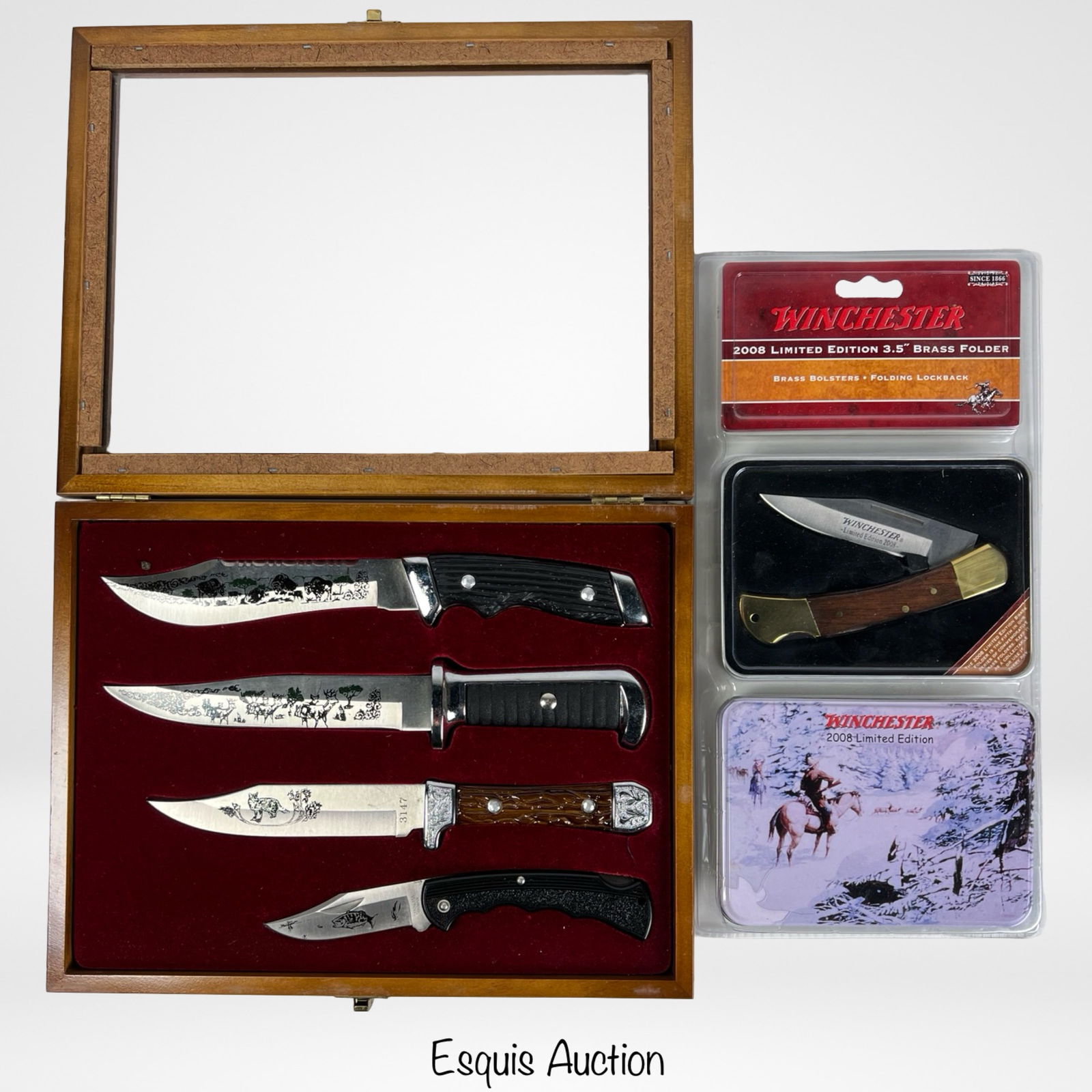 Hunting Knives in Display Case & Winchester Foldin (1 of 3)