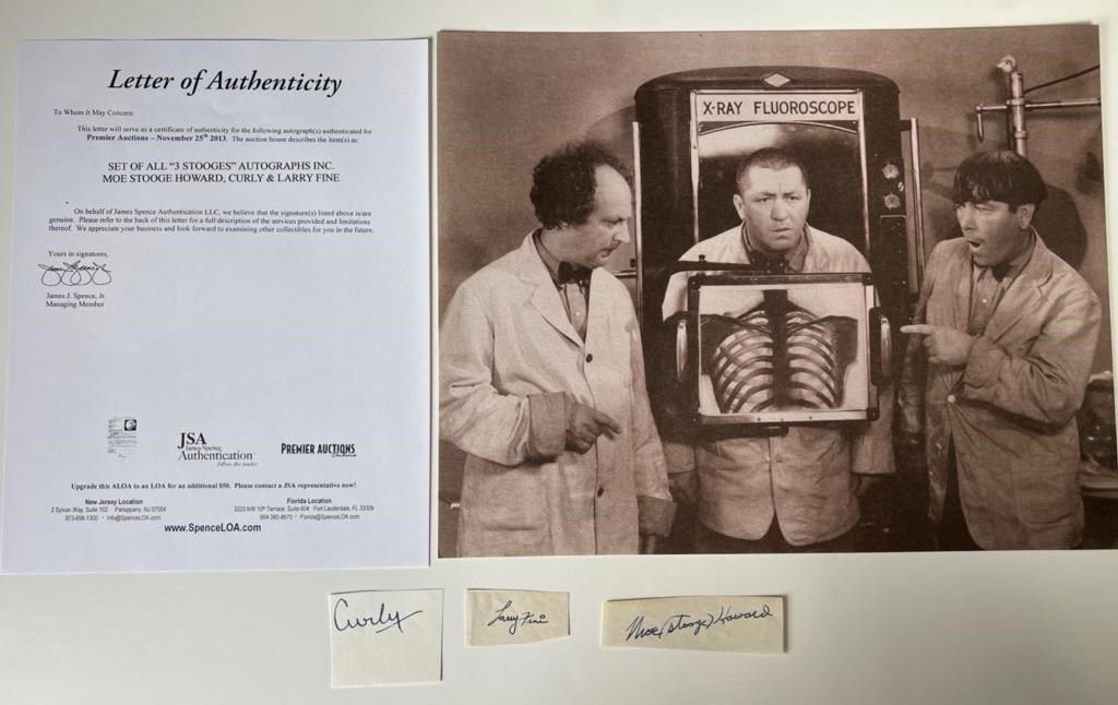 The Three Stooges- Set of All 3 Autographs (1 of 3)
