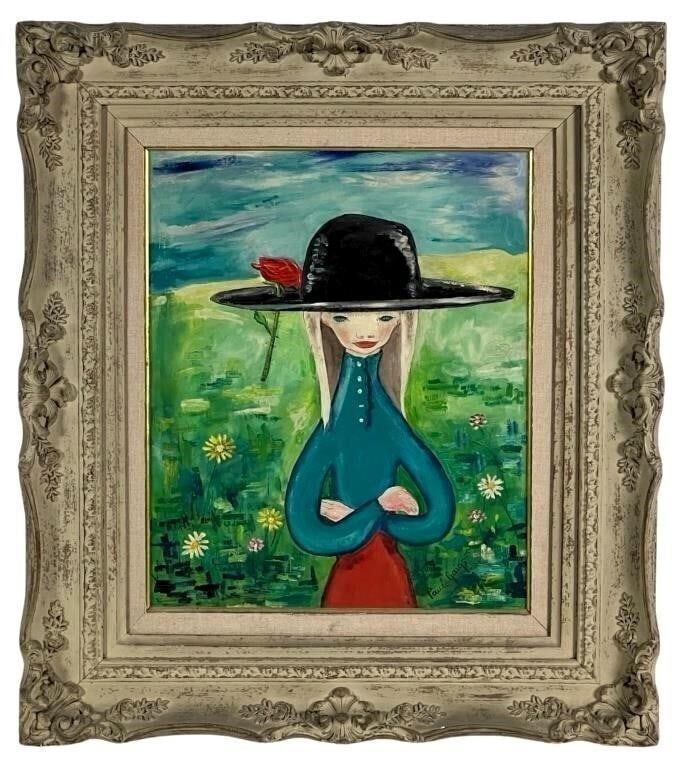 Paule Gaignon- Girl in Hat MCM Oil Painting (1 of 3)