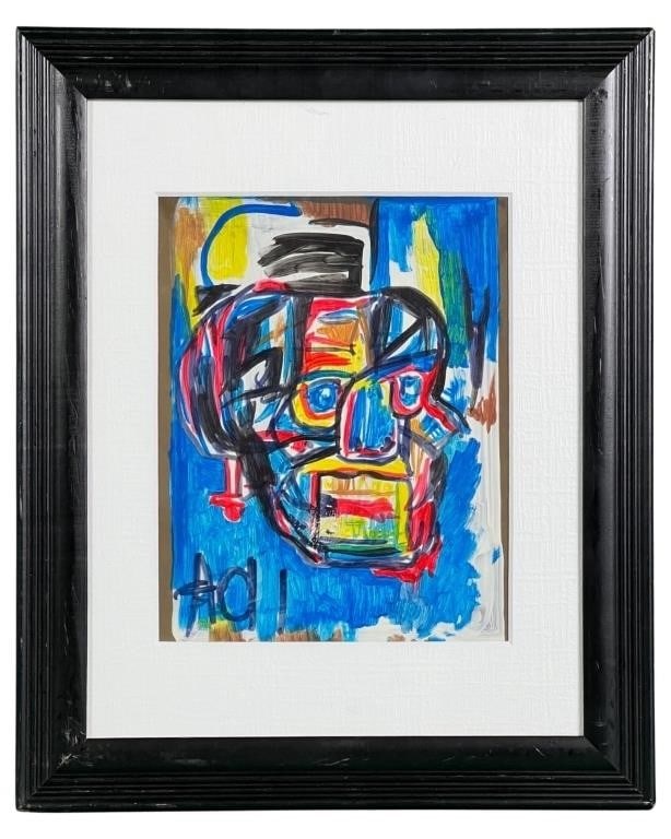 Jean-Michel Basquiat (in style) Pop Art Painting: Experience the raw energy and urban grit of New York City with this striking mixed media painting on thick paper, crafted in the style of Jean-Michel Basquiat. Signed "New York Beat. SAMO" on the vers