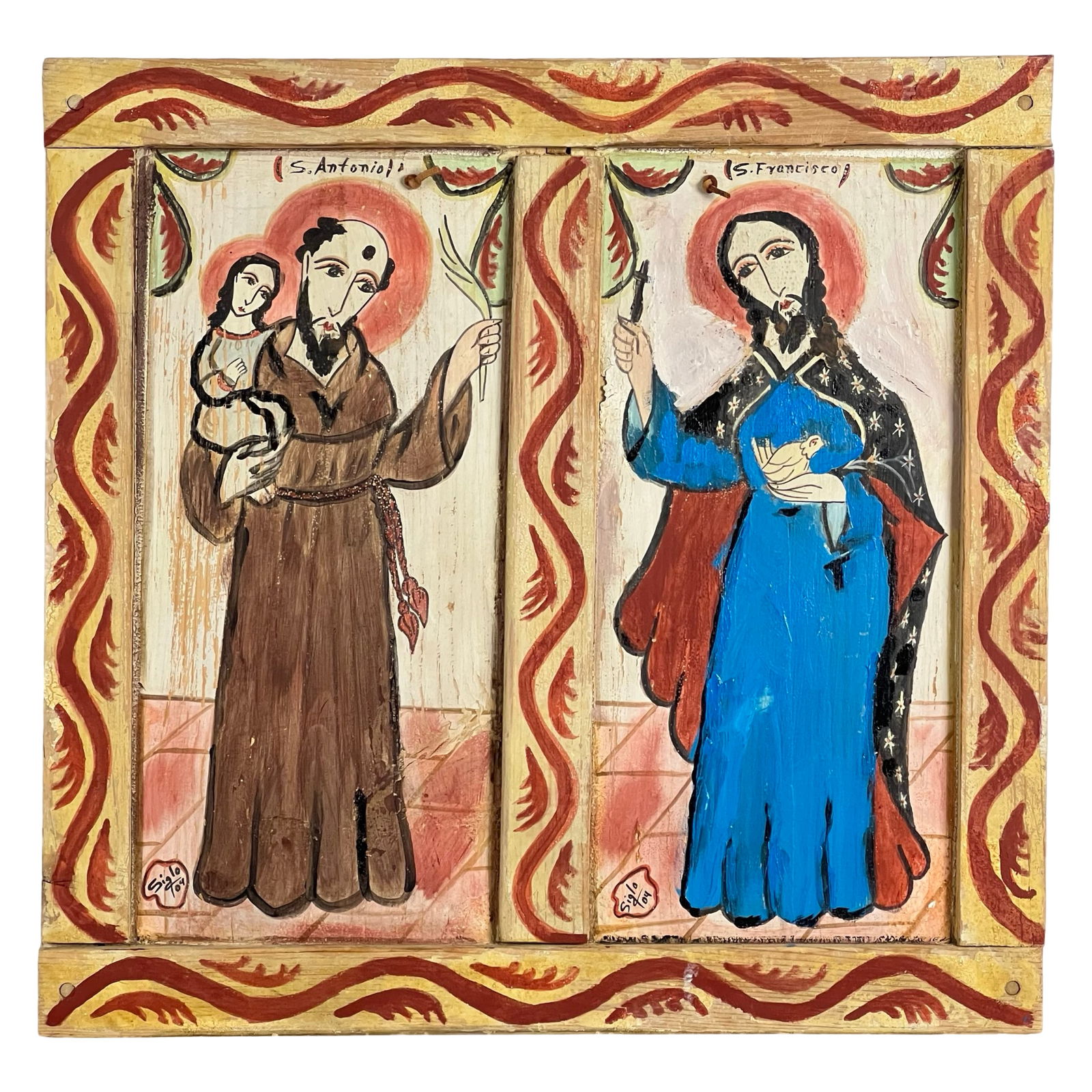 Siglo  Folk Art Saint Antonio & Francisco Painting (1 of 6)