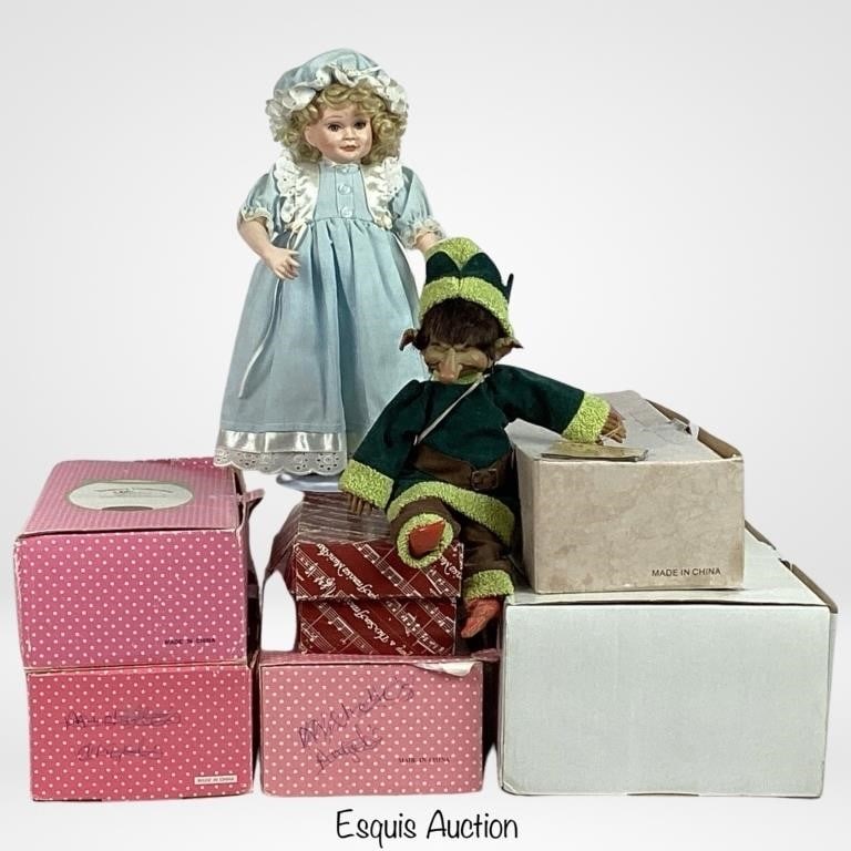 Group of Vintage Dolls: Group of Vintage Dolls including "Starr" 2001 Seymour Mann Doll by artist Julia Rossini, "Sacajaewea" 1994 Hamilton Collection Seated Doll with Papoose by artist David Wright, "Angel of Love" 1998 Par