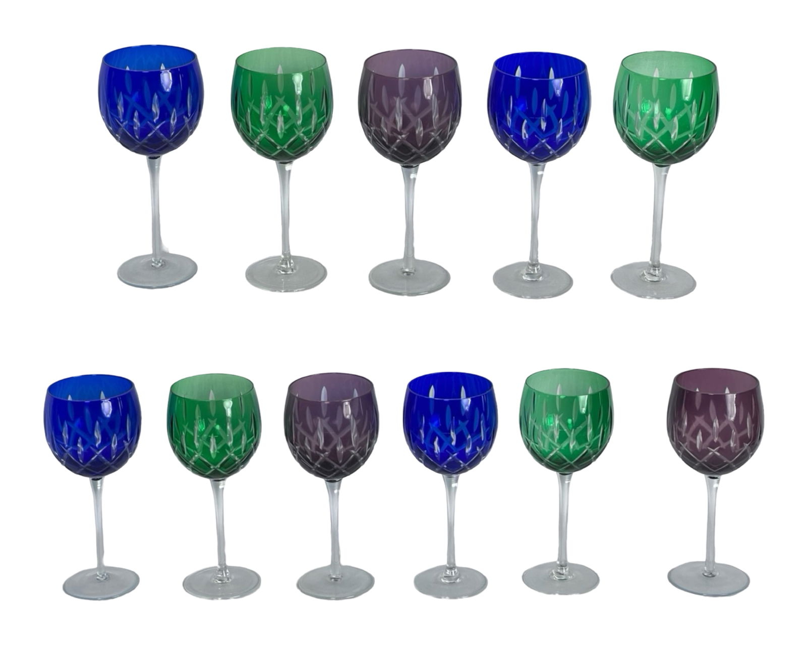 Gorham Lady Anne Colorful Crystal Wine Glasses: Indulge in the timeless elegance of the Gorham Lady Anne Colorful Crystal Wine Glasses, a set of 11 exquisite pieces standing at a graceful height of 8 1/2" each. Crafted with meticulous attention to