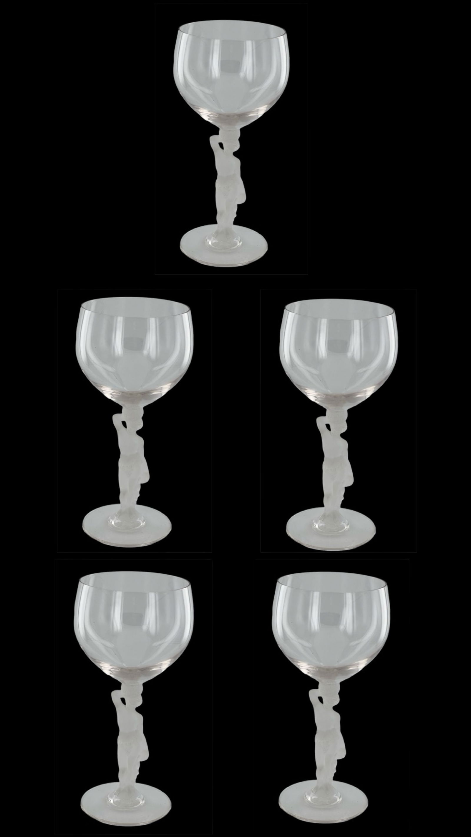 Bayel Bacchante Frosted Nude Stem Water Goblets: Indulge in the timeless allure of Bacchante elegance with this exquisite set of five Bacchante (Frosted Nude Stem) Water Goblets by Bayel. Standing at a graceful height of 7 1/2" each, these water gob