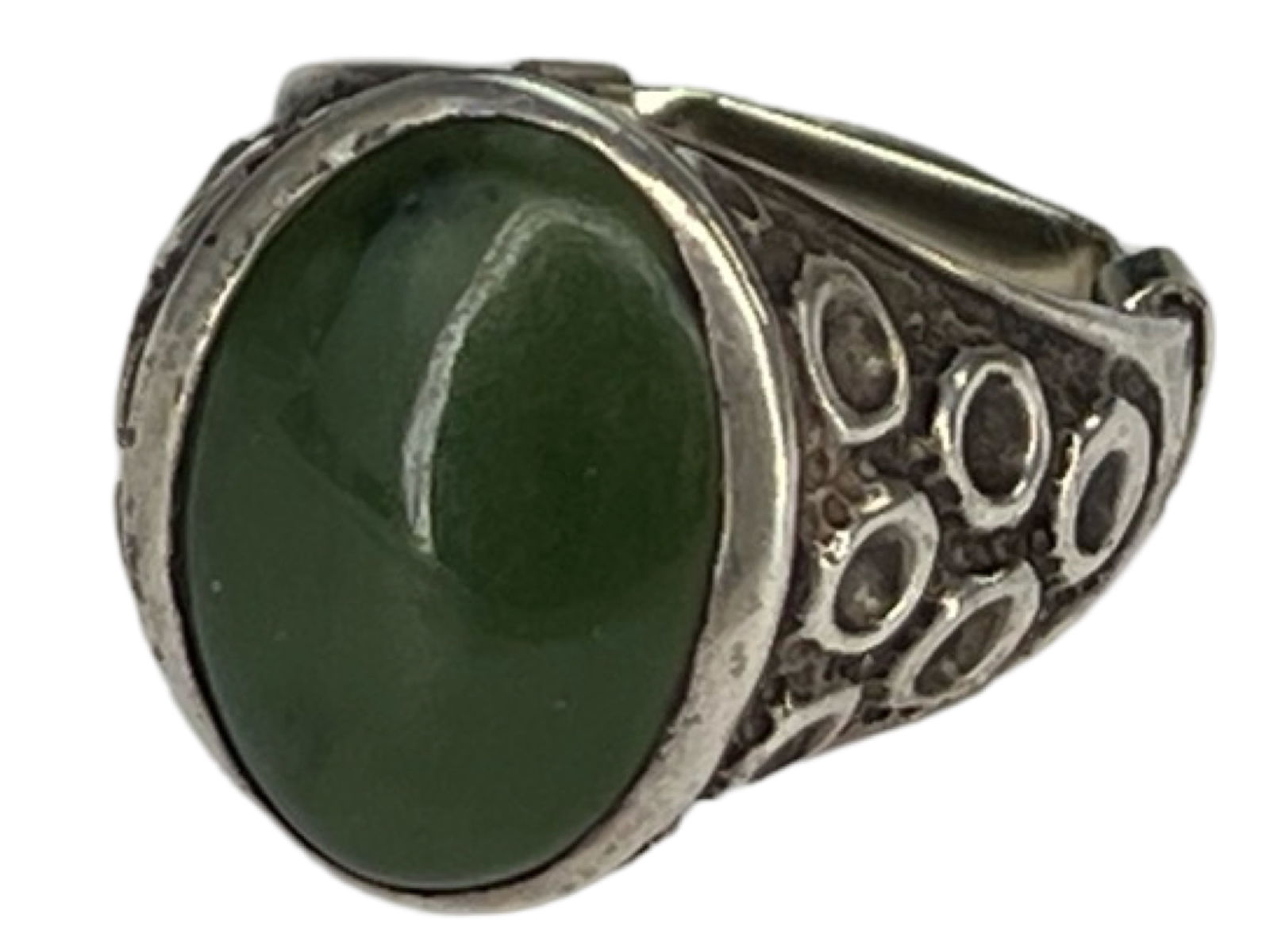 Vintage Men's Sterling Silver Ring with Green Jade (1 of 4)