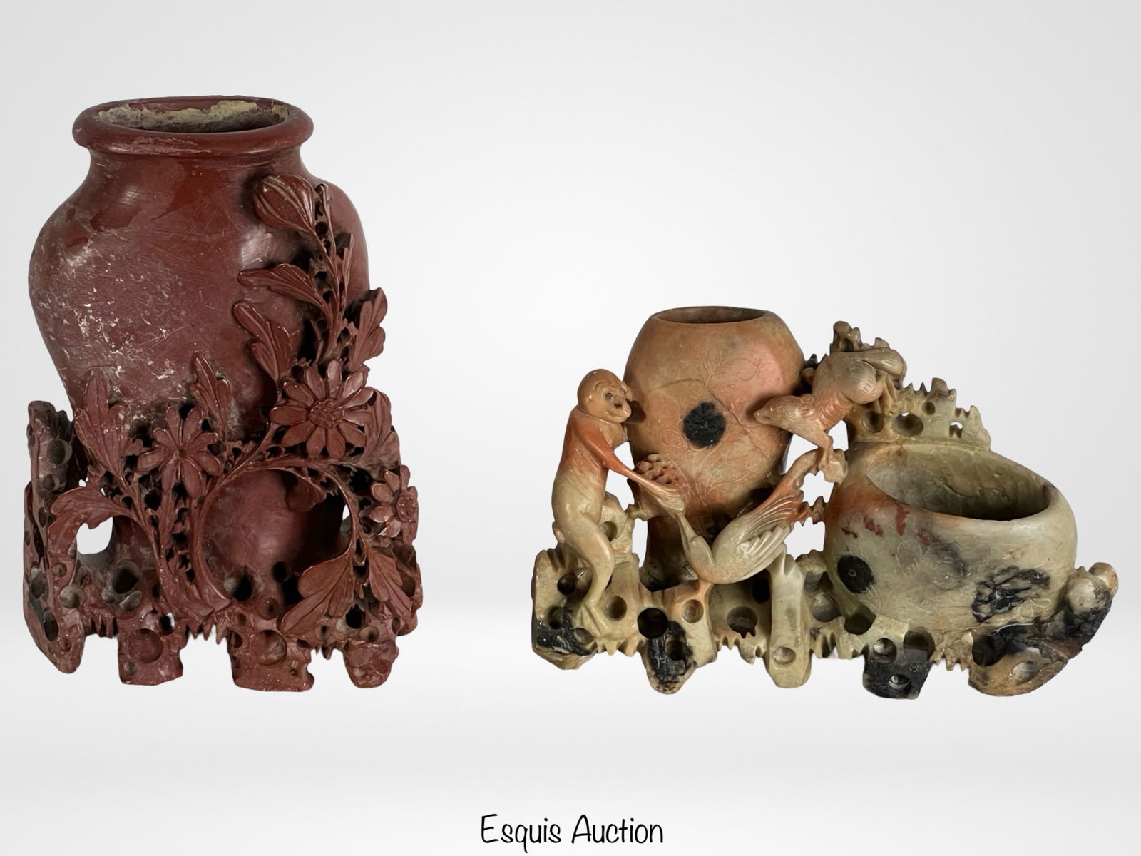 Two Vintage Chinese Soapstone Carved Vases (1 of 5)