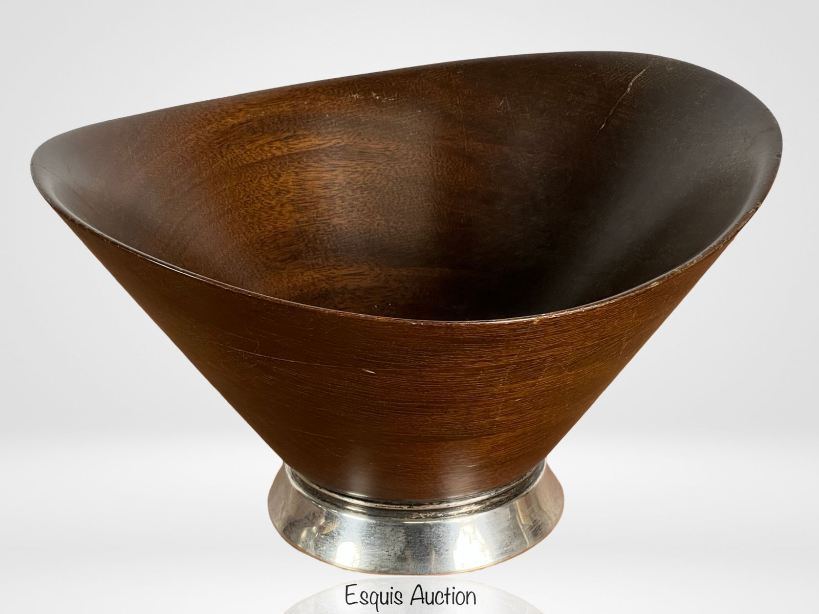 Gorham Wood Salad Bowl w/ Sterling Silver Base: Gorham Wood Salad Bowl with Sterling Silver Base. Bowl is 6 1/2" tall.