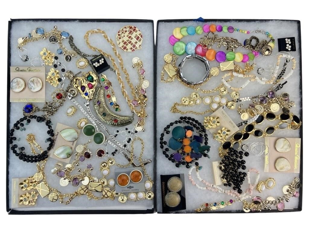 Assortment of Costume Jewelry - Sparkling Variety: Elevate your style with this dazzling Assortment of Costume Jewelry. Bursting with variety, this collection features an array of necklaces, earrings, bracelets, and more, each piece designed to add a 