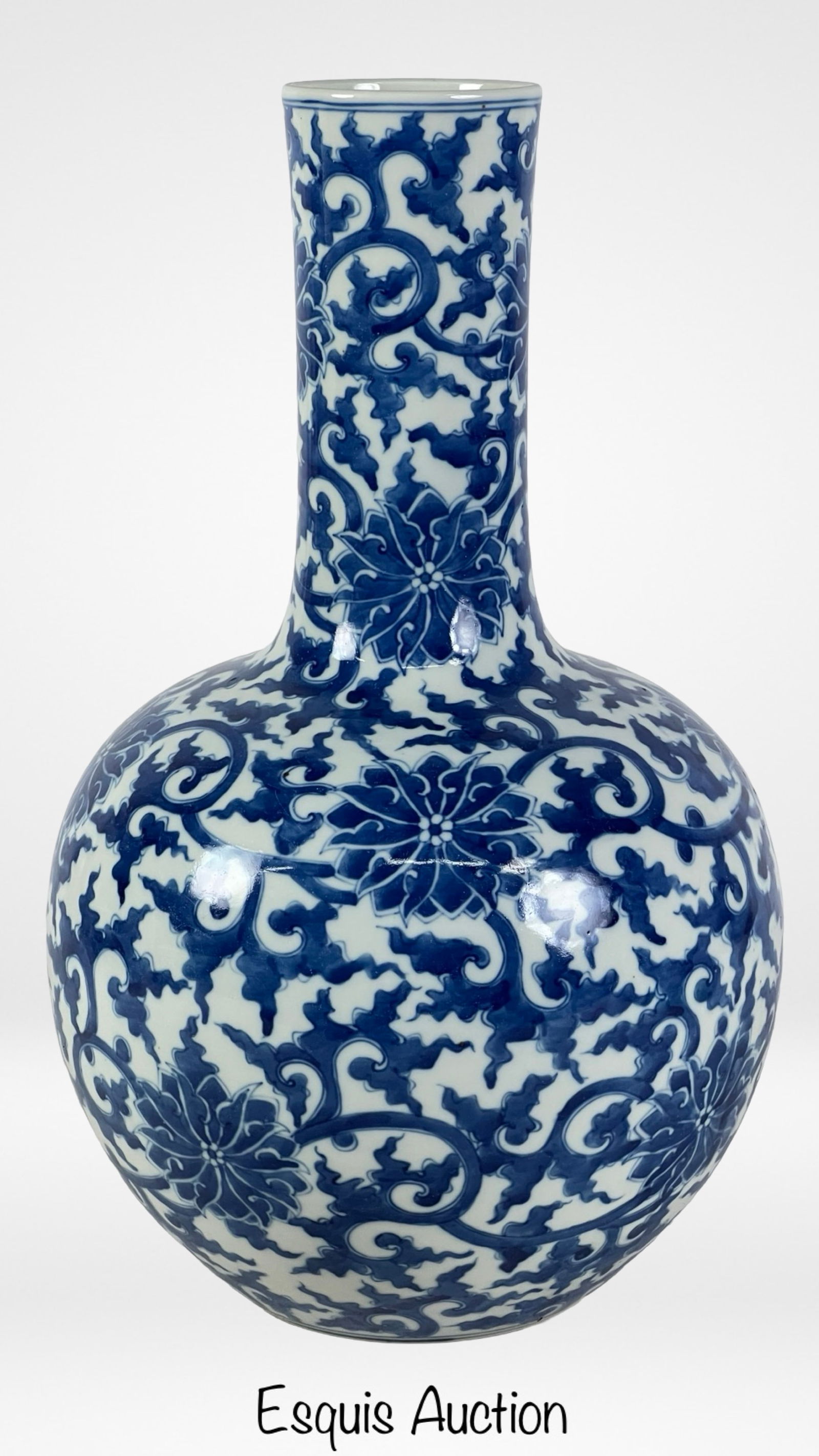 19th C. Chinese Blue & White Vase w/ Lotus Flowers (1 of 5)