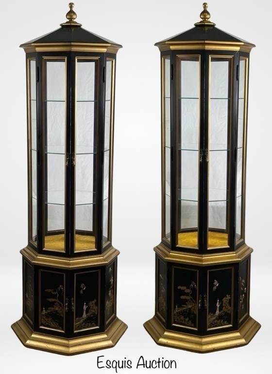 Chinoiserie Black Lacquered Pagoda Curio Cabinets (1 of 10)