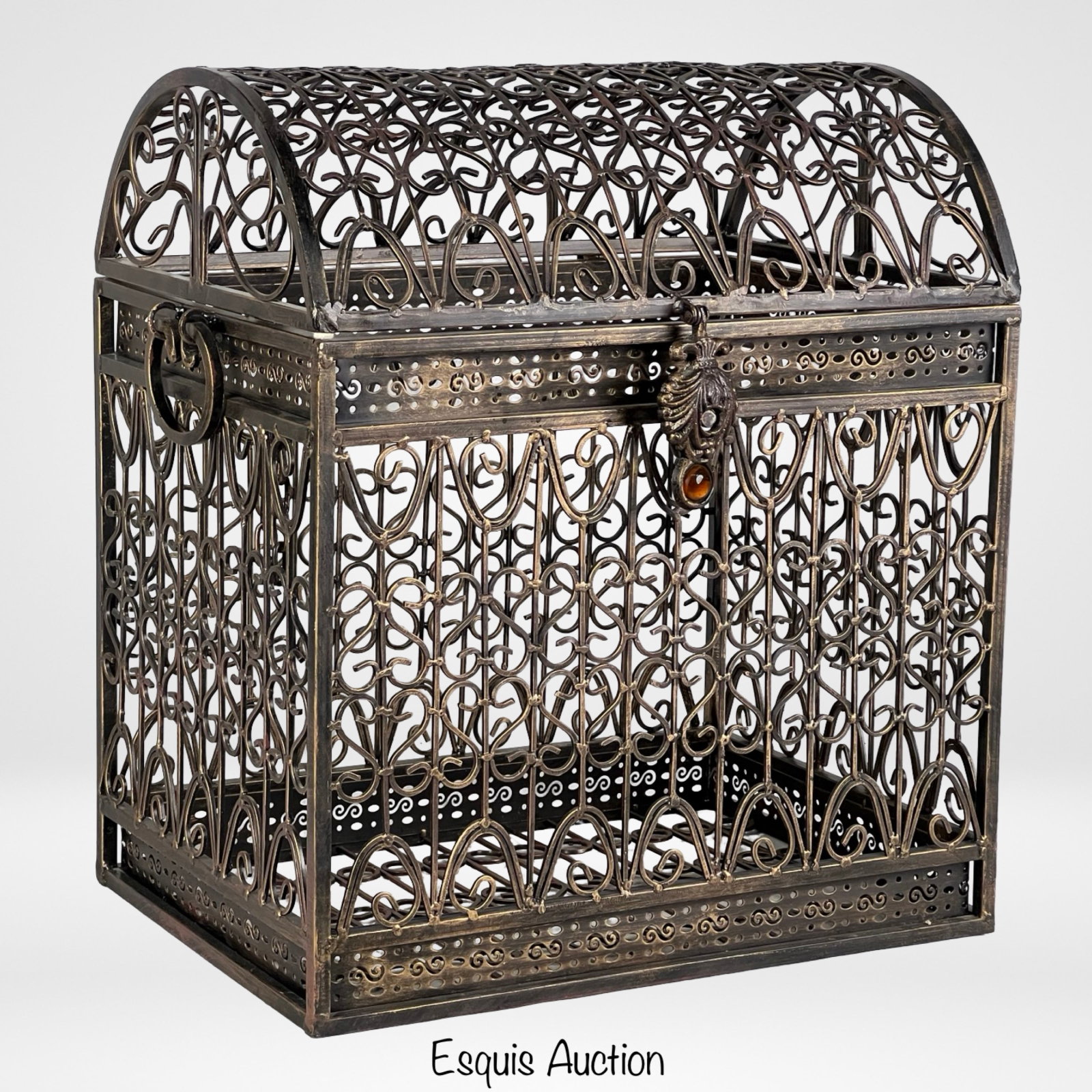 Filigree Metal Trunk Chest - Treasure/ Wine Holder: Filigree Metal Chest. 17 1/2" x 19 1/2" x 12 1/2". Good Condition.