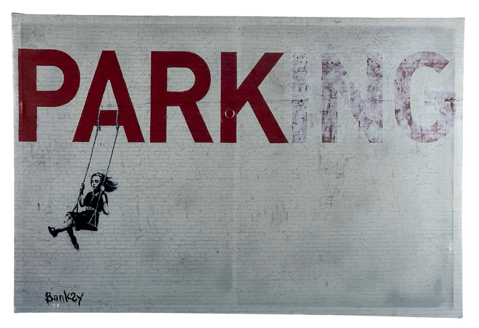Banksy- "Parking" Street Art Canvas Print: This canvas print replicates the iconic style of the renowned street artist Banksy. 22" x 32"