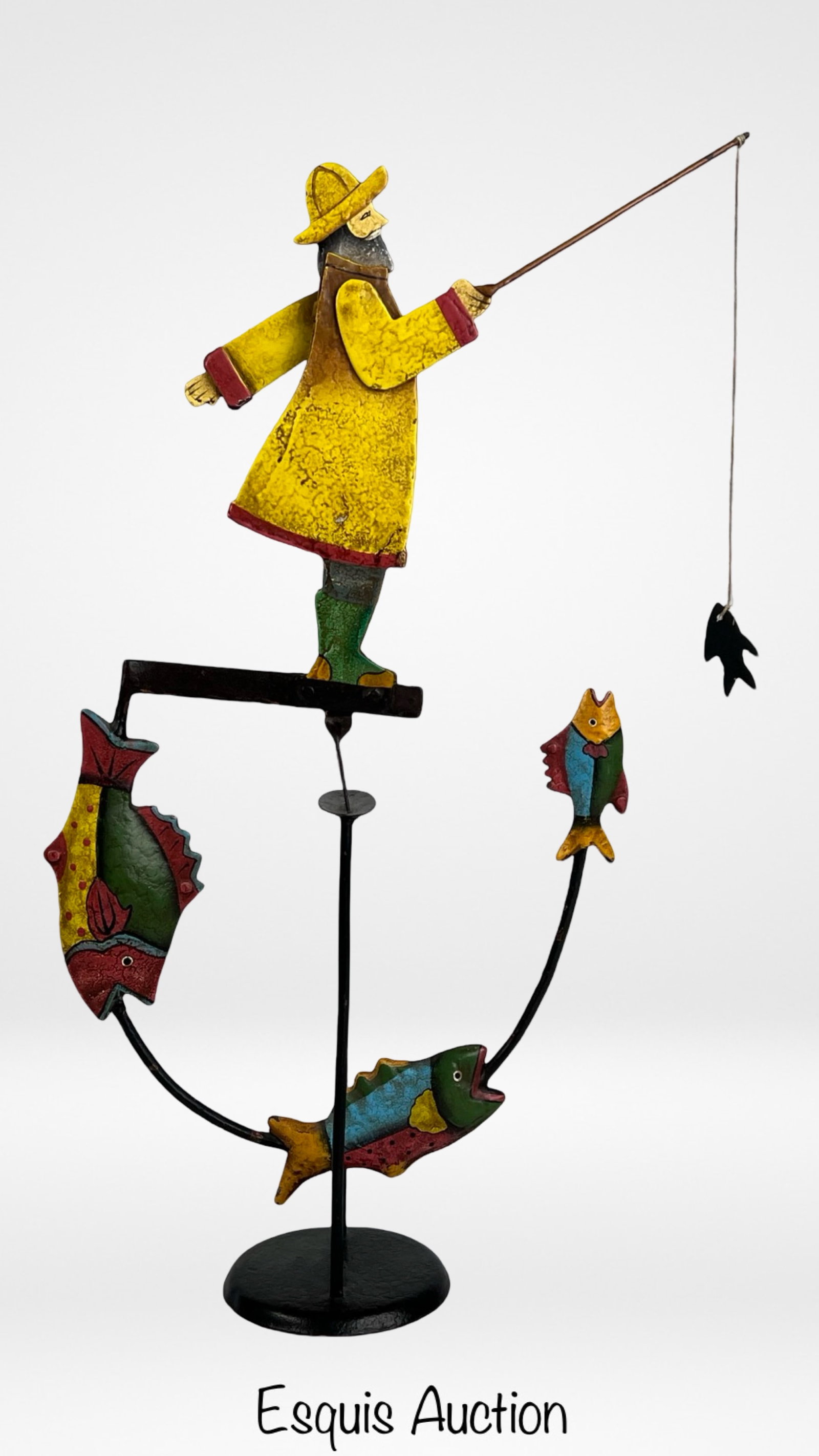 Kinetic Fisherman Balancing Nautical Sculpture: Kinetic Fisherman Balancing Sculpture. 19" x 13" x 4 1/2".