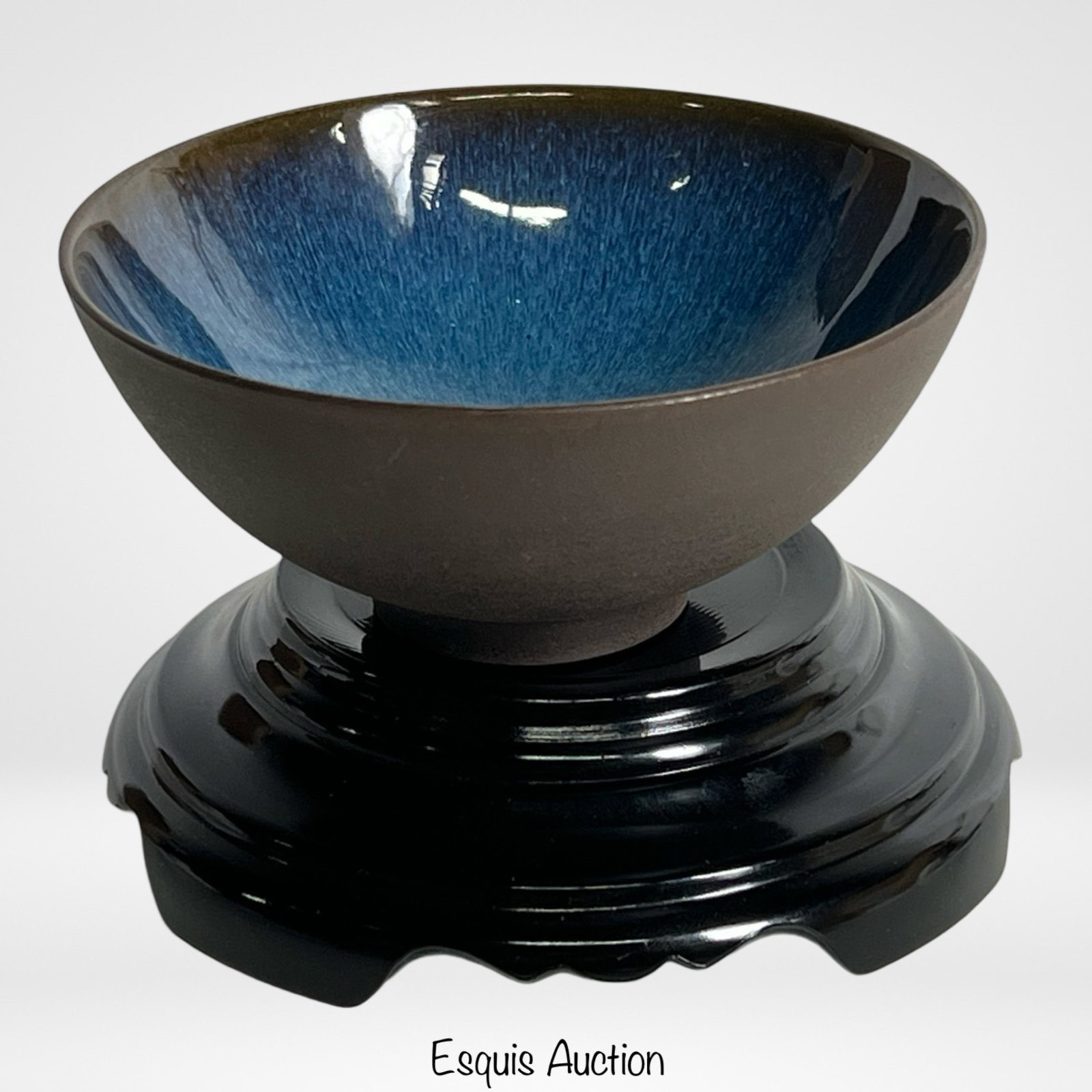 Fine Chinese "Hare Fur" Glazed Bowl w Peking Glass: This exquisite piece features a finely crafted Chinese "Hare Fur" glazed bowl from the early 20th century, characterized by its unique glaze pattern that mimics the soft fur of a hare. The bowl exhibi