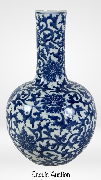 19th C. Chinese Blue & White Vase w/ Lotus Flowers (1 of 5)