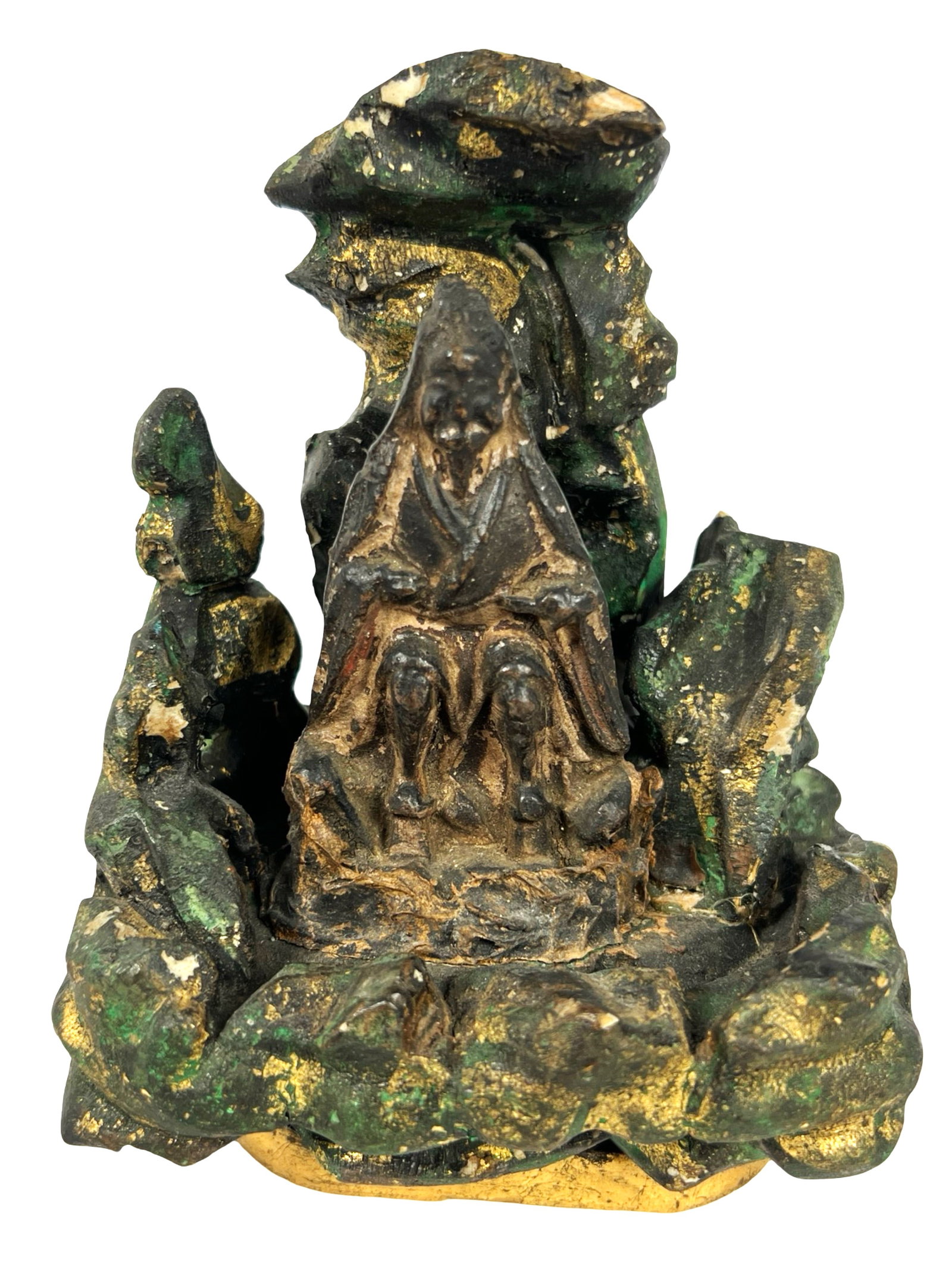 18th C Buddhist Grotto from Chinese Temple: This antique 18th-century Buddhist grotto is a remarkable artifact from an old Chinese temple. Measuring 5 inches in height, 4 inches in width, and 2 inches in depth, this intricately crafted piece fe