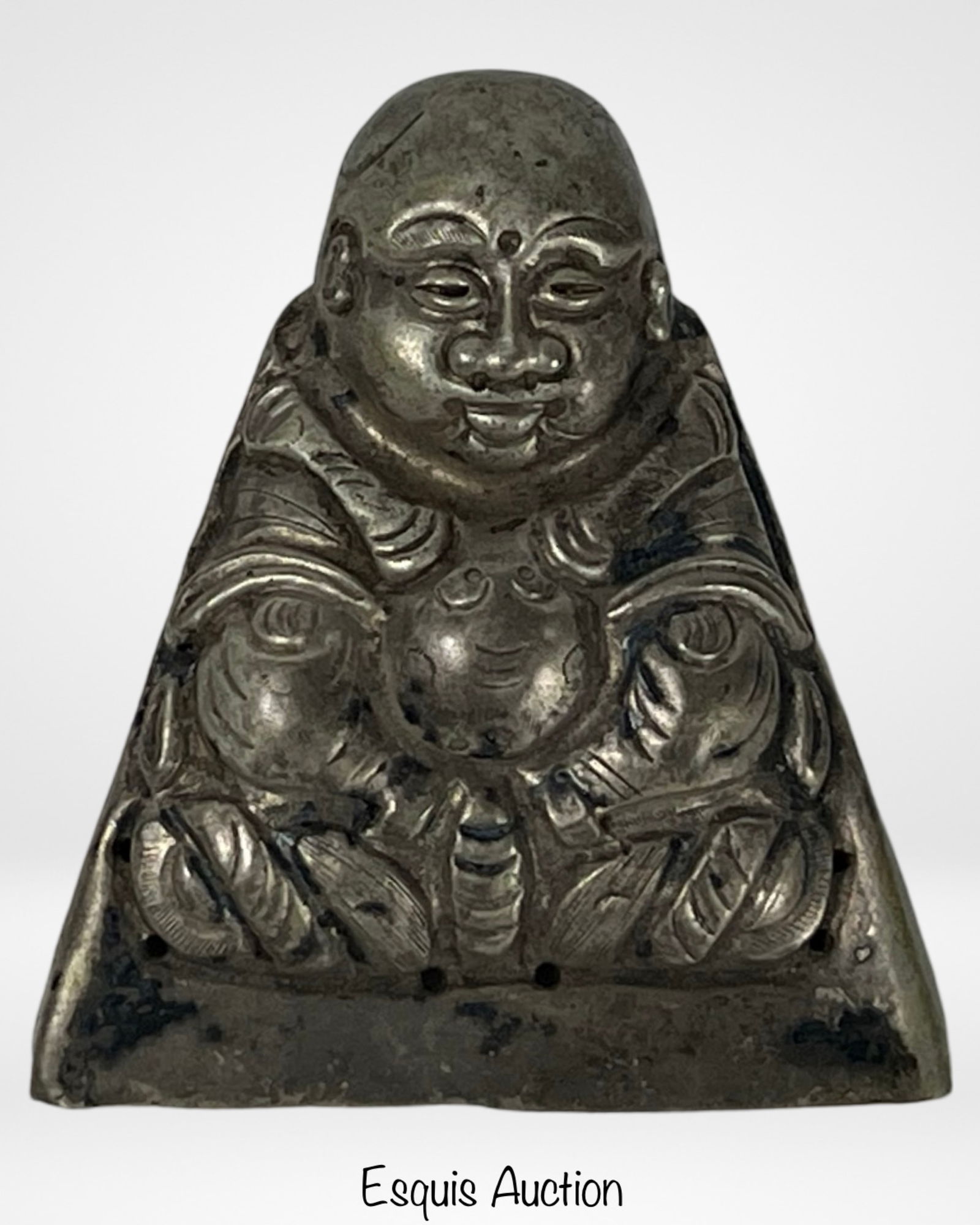 Chinese 19th C Solid Silver Buddha Hat Ornament (1 of 3)